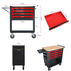 HAOYYE 4 DRAWERS MULTIFUNCTIONAL TOOL CART WITH WHEELS AND WOODEN TOP Sturdy Space-Saving Heavy Duty Modern Design Adults Dorm Room Easy Assembly Bedroom Furniture
