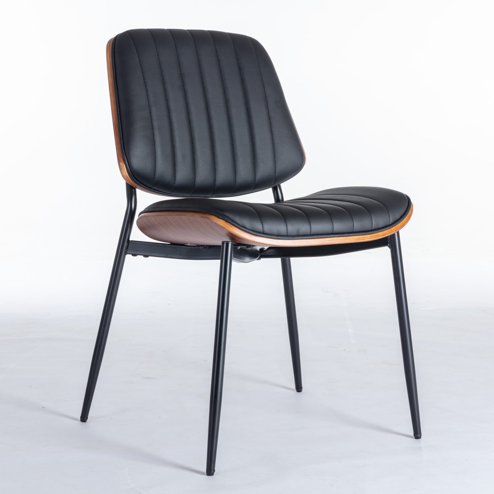 HAOYYE Dining Chairs Set of 2 Mid Century Modern Retro Faux Leather Chair with Walnut Bentwood Back Upholstered Seat Metal Legs Adjustable Foot for Kitchen Dining Room Chairs(Black PU) Sturdy