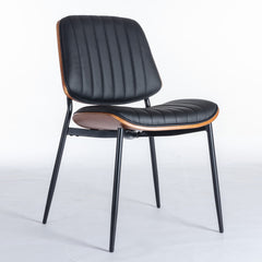 HAOYYE Dining Chairs Set of 2 Mid Century Modern Retro Faux Leather Chair with Walnut Bentwood Back Upholstered Seat Metal Legs Adjustable Foot for Kitchen Dining Room Chairs(Black PU) Sturdy