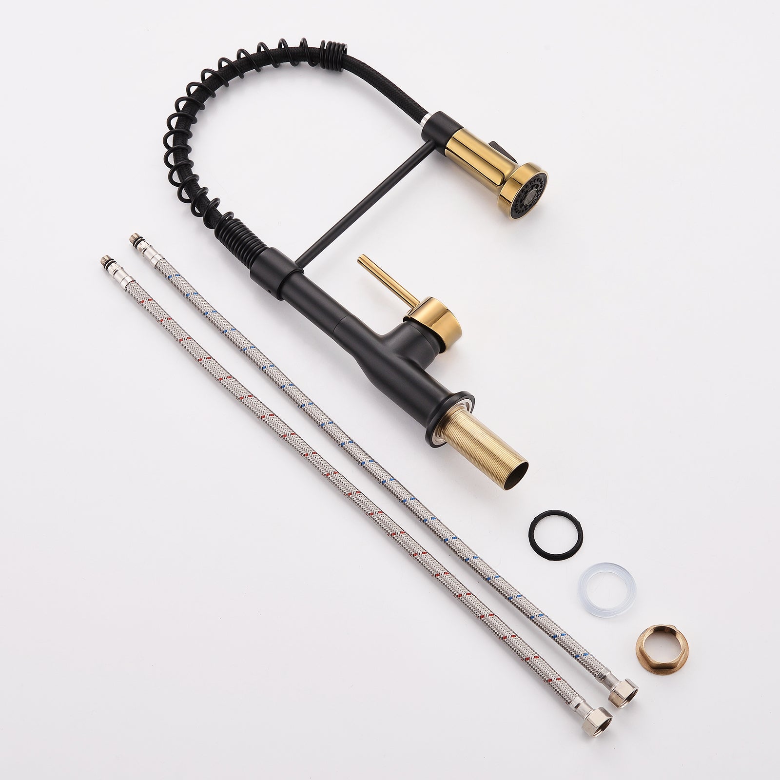 HAOYYE Commercial Black and Nickel Gold Kitchen Faucet with Pull Out Sprayer, Single Handle Single Lever Kitchen Sink Faucet Sturdy Space-Saving Heavy Duty Modern Design Adults Dorm Room Easy Assembly