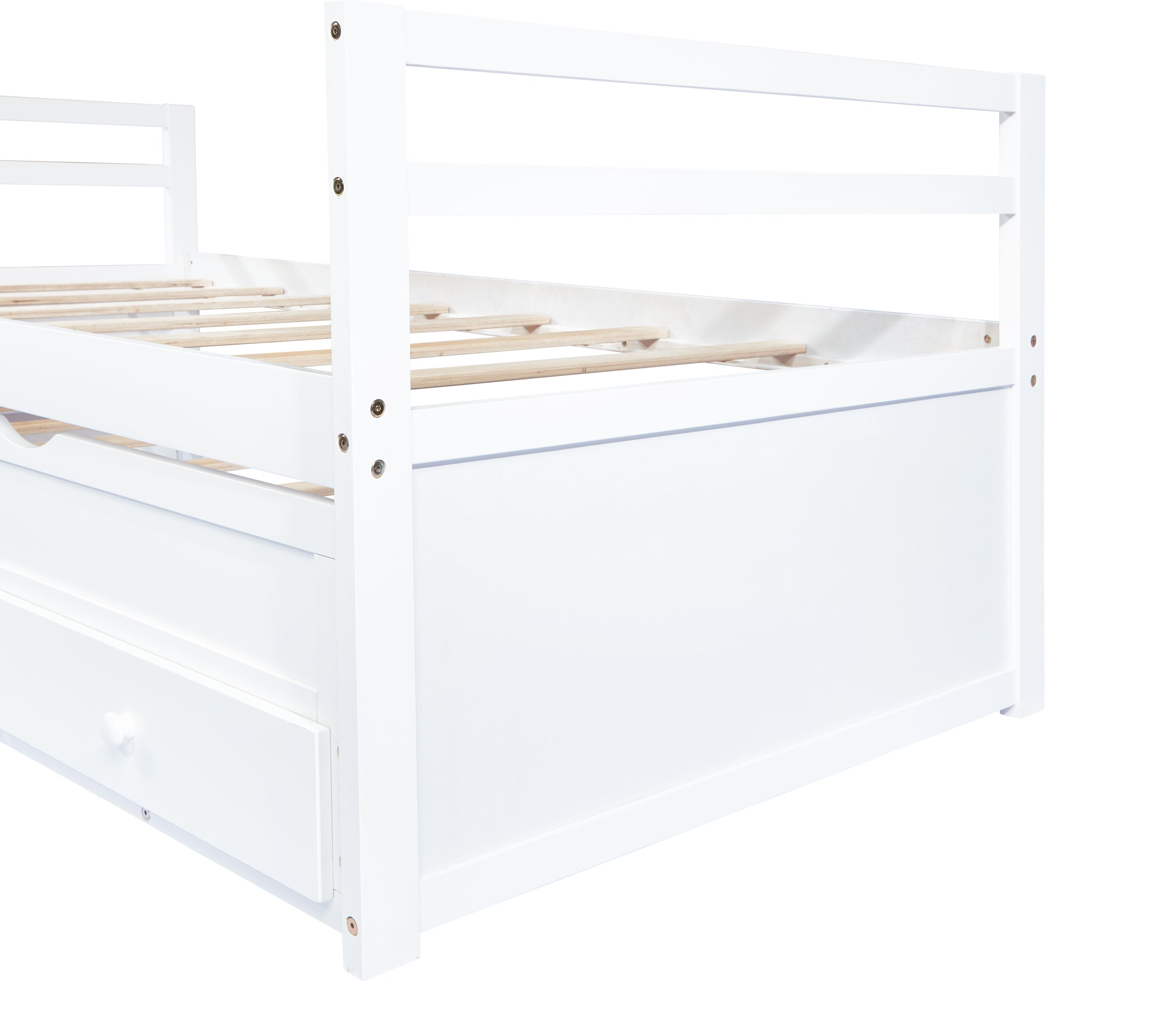 HAOYYE Twin Bed with Headboard, Footboard, Trundle and Storage Drawers, Pine Wood Twin Size Bed, White, Sturdy Space-Saving Heavy Duty Construction, Ideal for Adults and Dorm Rooms