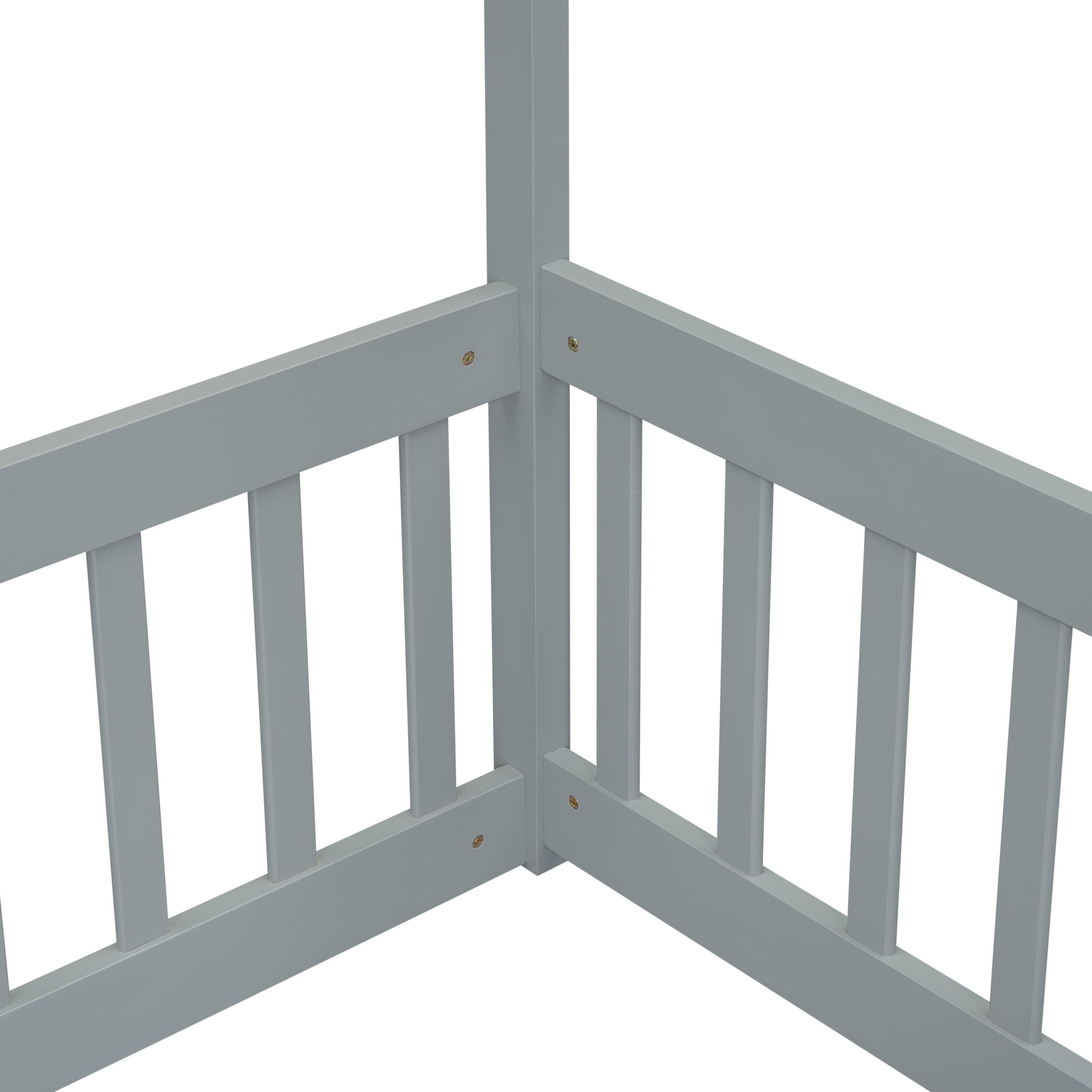 HAOYYE Double Twin House-Style Floor Bed with Fence, Guardrails, without door, Grey Sturdy Space-Saving Heavy Duty Modern Design Adults Dorm Room Easy Assembly Bedroom Furniture