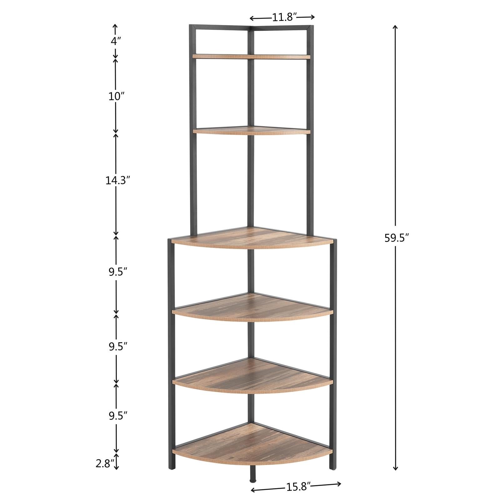 DE Direct HAOYYE 6-Tier Corner Shelf Modern Open Bookcase Wood Storage Rack Freestanding Display Stand for Plants Albums and Décor Space-Saving Bookshelf for Living Room Home Office Kitchen Rustic Brown