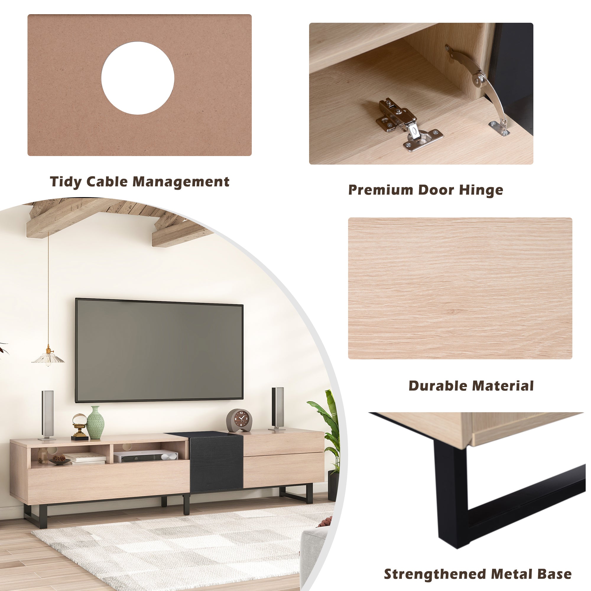 HAOYYE Modern TV Stand For 80 Inch TV With Double Storage Space And Drop Down Door, Media Console Table And Entertainment Center For Living Room, Bedroom And Home Theatre, Featuring Sturdy Space Saving Heavy Duty Construction And Sleek Contemporary Design