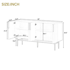 HAOYYE Modern Elegant 4-door Sideboard Gold Metal Handle Buffet Cabinet for Dining Room, Living Room, Bedroom, Hallway (White) Sturdy Space-Saving Heavy Duty Modern Design Adults Dorm Room