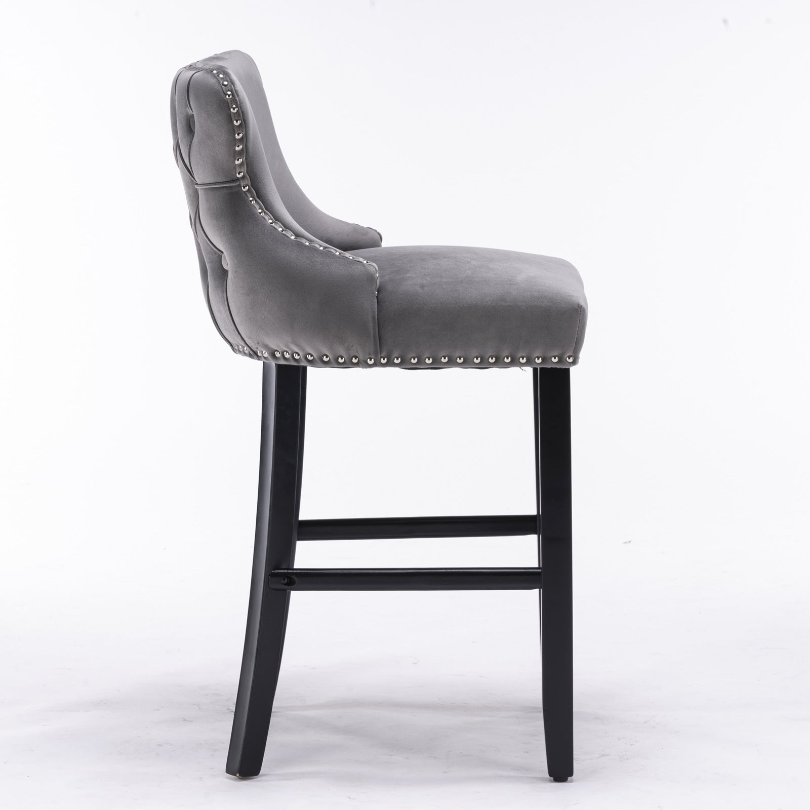 HAOYYE Contemporary Velvet Upholstered Wing-Back Barstools with Button Tufted Decoration and Wooden Legs, and Chrome Nailhead Trim, Leisure Style Bar Chairs,Bar stools, Set of 2 (Gray),SW1824GY