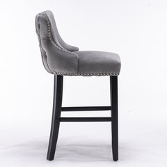 HAOYYE Contemporary Velvet Upholstered Wing-Back Barstools with Button Tufted Decoration and Wooden Legs, and Chrome Nailhead Trim, Leisure Style Bar Chairs,Bar stools, Set of 2 (Gray),SW1824GY
