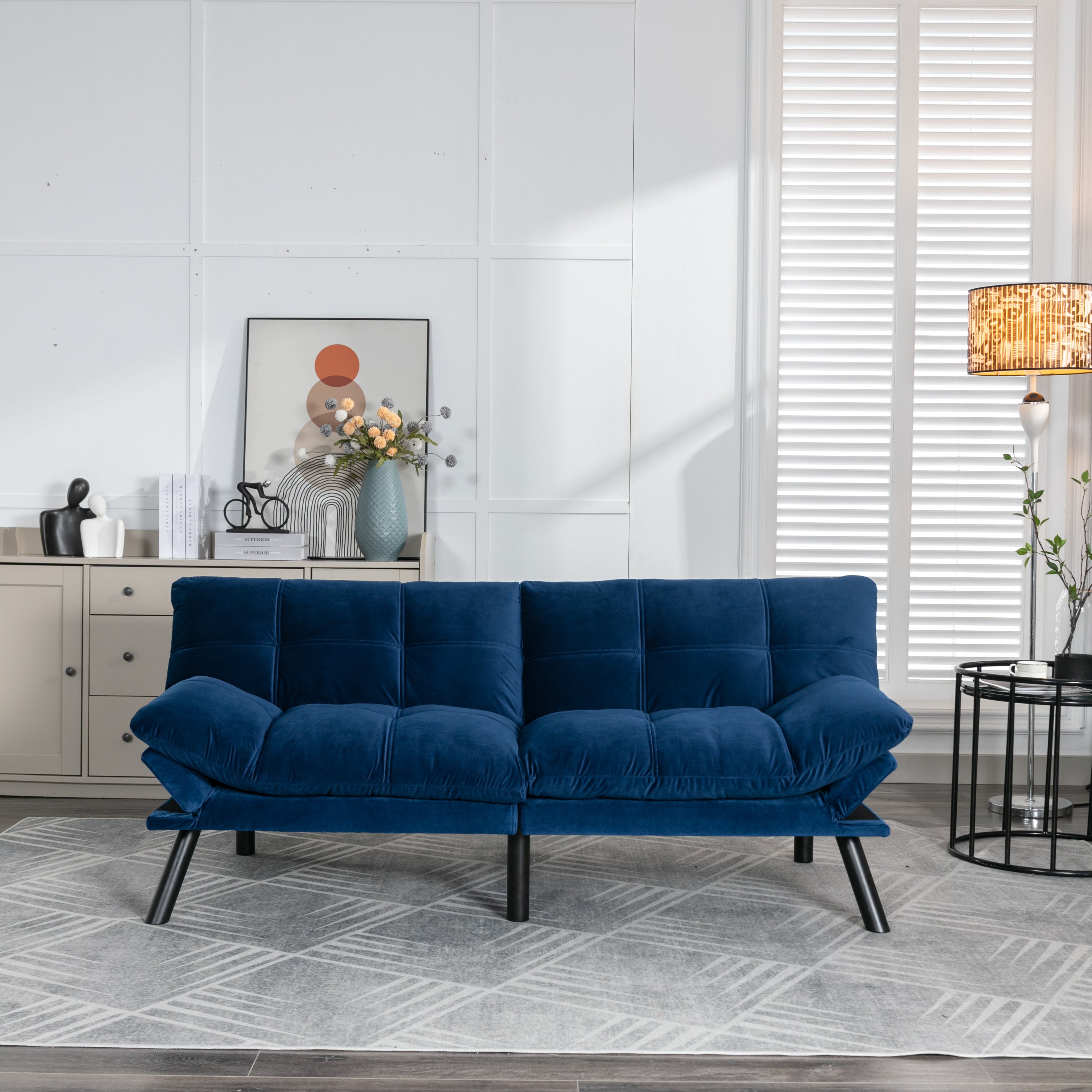 HAOYYE Navy Blue Convertible Folding Modern Sofa Bed Sturdy Space-Saving Heavy Duty Modern Design for Adults Dorm Room Easy Assembly Bedroom Furniture