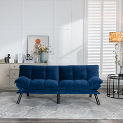 HAOYYE Navy Blue Convertible Folding Modern Sofa Bed Sturdy Space-Saving Heavy Duty Modern Design for Adults Dorm Room Easy Assembly Bedroom Furniture
