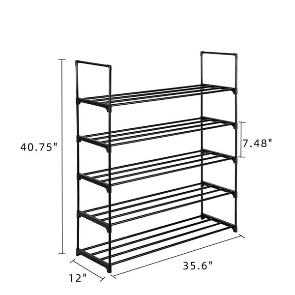 HAOYYE 5 Tiers Shoe Rack, Durable Storage Organizer for Bedroom, Entryway, Hallway, and Closet, Black Space-Saving Shoe Tower Shelf, Modern Design, Versatile Use, Premium Quality