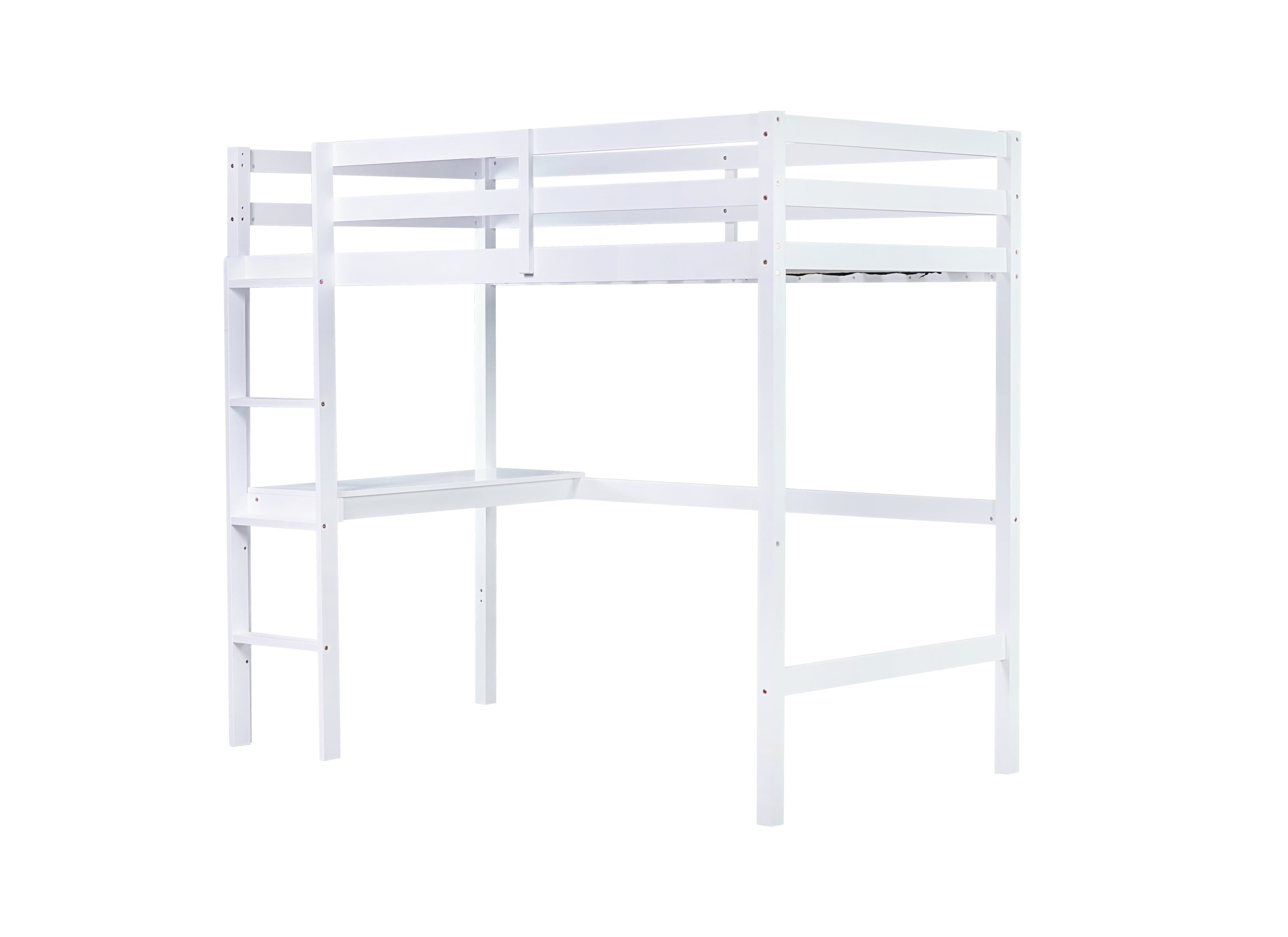 HAOYYE Twin High Loft Bed, Rubber Wood Loft Bed with Safety Guardrail, built-in desk, ladder,White Sturdy Space-Saving Heavy Duty Modern Design Adults Dorm Room Easy Assembly Bedroom Furniture