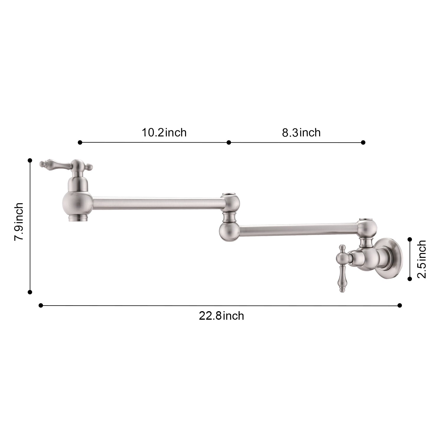 Haoyye Wall Mount Folding Pot Filler Faucet, 360° Swivel Dual Handle Brass Kitchen Faucet with Free-Swing Arm and Anti-Drip Design, Heavy Duty Space-Saving Fixture for Stovetop Cooking, Easy to Install and Corrosion Resistant for Modern Kitchens