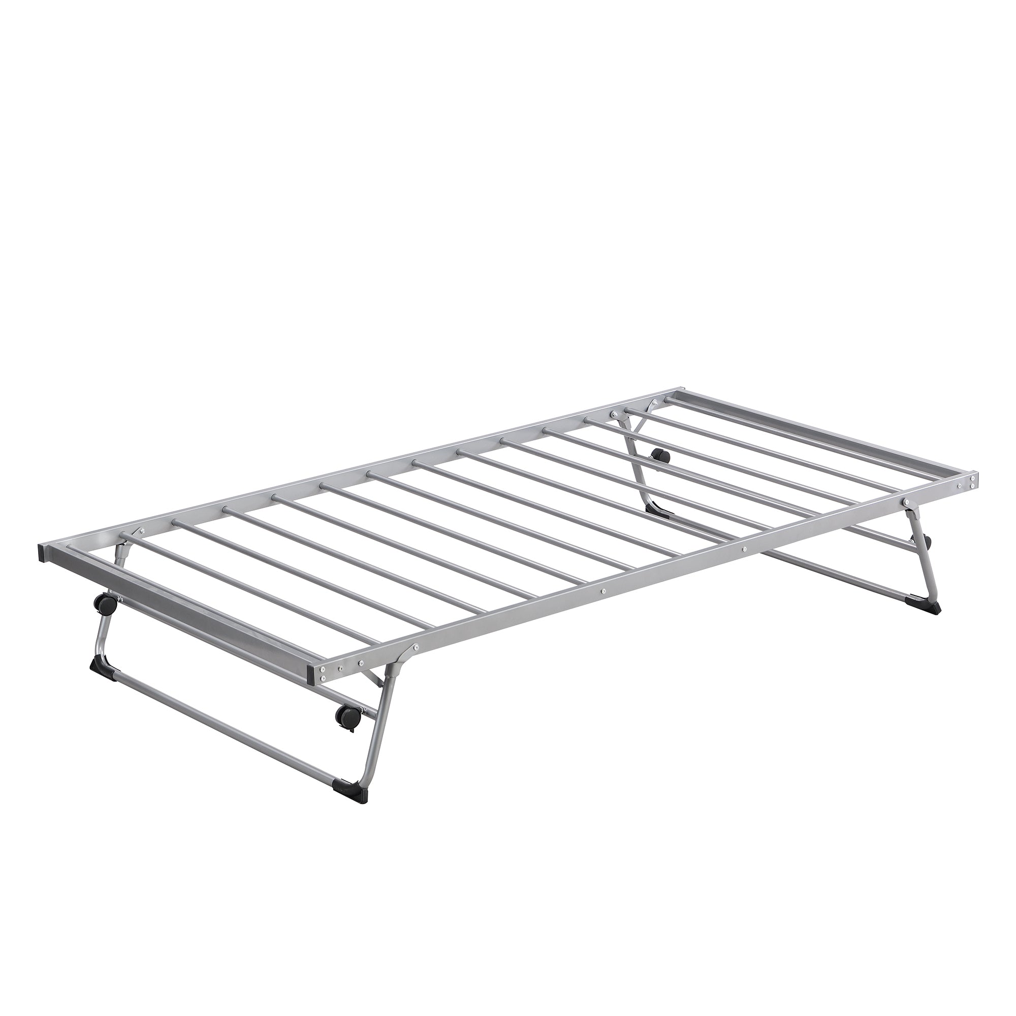 HAOYYE Twin Size Metal Daybed with Adjustable Trundle, Pop Up Trundle, Silver Sturdy Space-Saving Heavy Duty Modern Design Adults Dorm Room Easy Assembly Bedroom Furniture