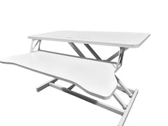 Haoyye Desk Converter Height Adjustable Sit to Stand Riser for Dual Monitor and Laptop Use with Wide Keyboard Tray and Space Saving Design for Home Office and Professional Use with Heavy Duty Build
