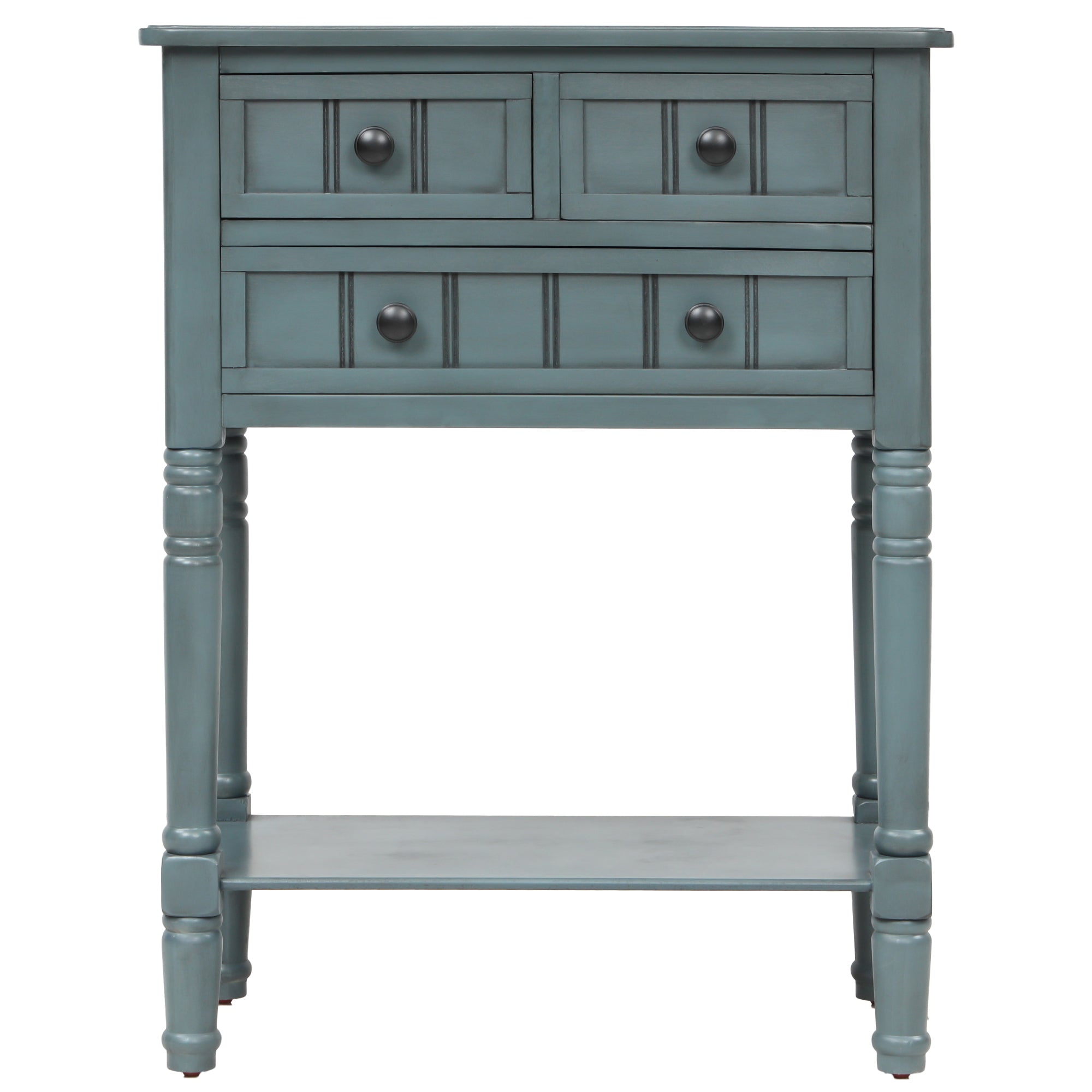 HAOYYE Narrow Console Table, Slim Sofa Table with Three Storage Drawers and Bottom Shelf for Living Room, Navy, Sturdy Space-Saving Design, Heavy Duty Construction, Easy Assembly, Durable and Stylish Home Furniture, Versatile for Hallway or Entryway Use