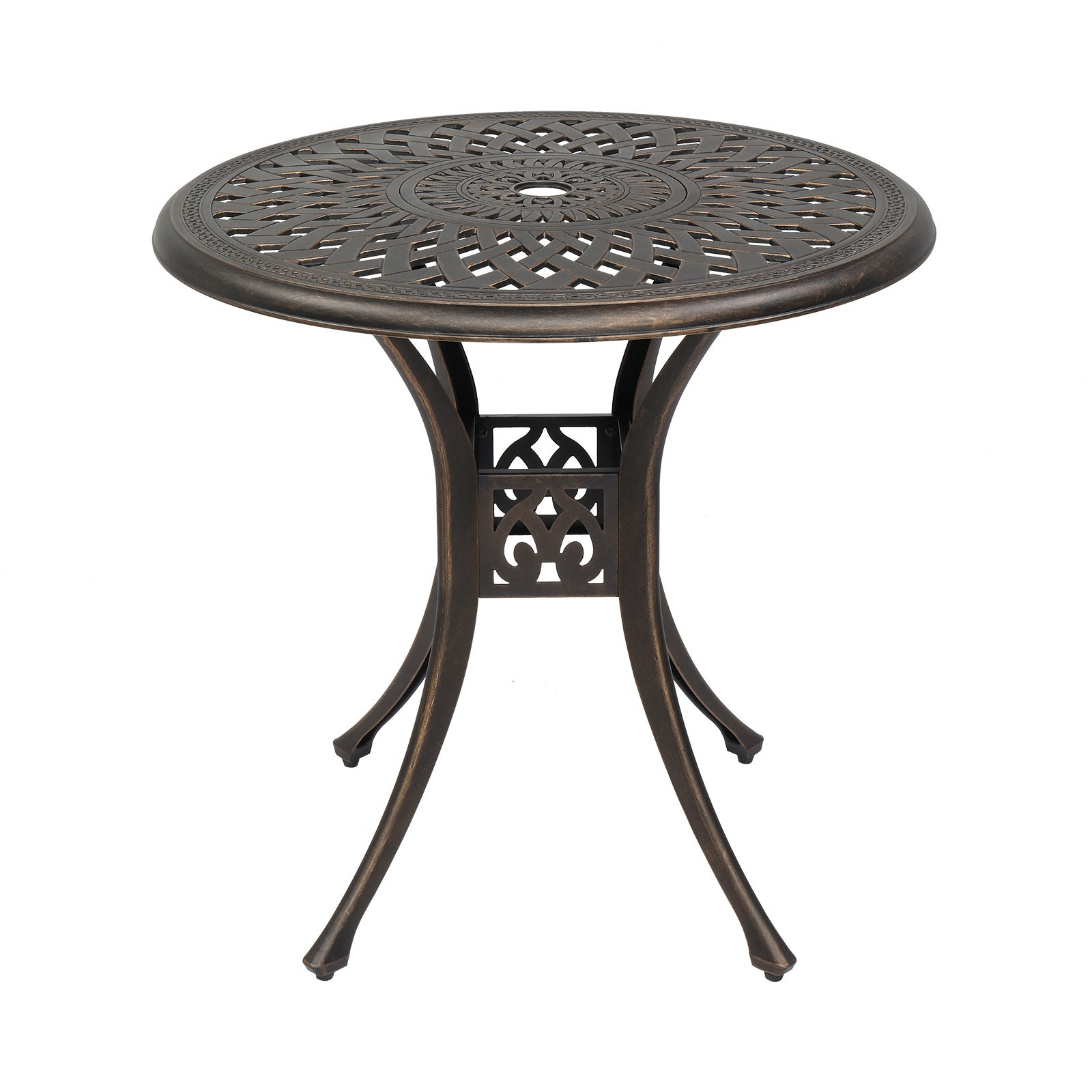 Haoyye Circular Cast Aluminum Patio Table with Diamond Top Design in Bronze, Weather Resistant Outdoor Bistro Table for Courtyard, Garden, Balcony, Deck or Porch, Durable and Stylish for Home or Commercial Use