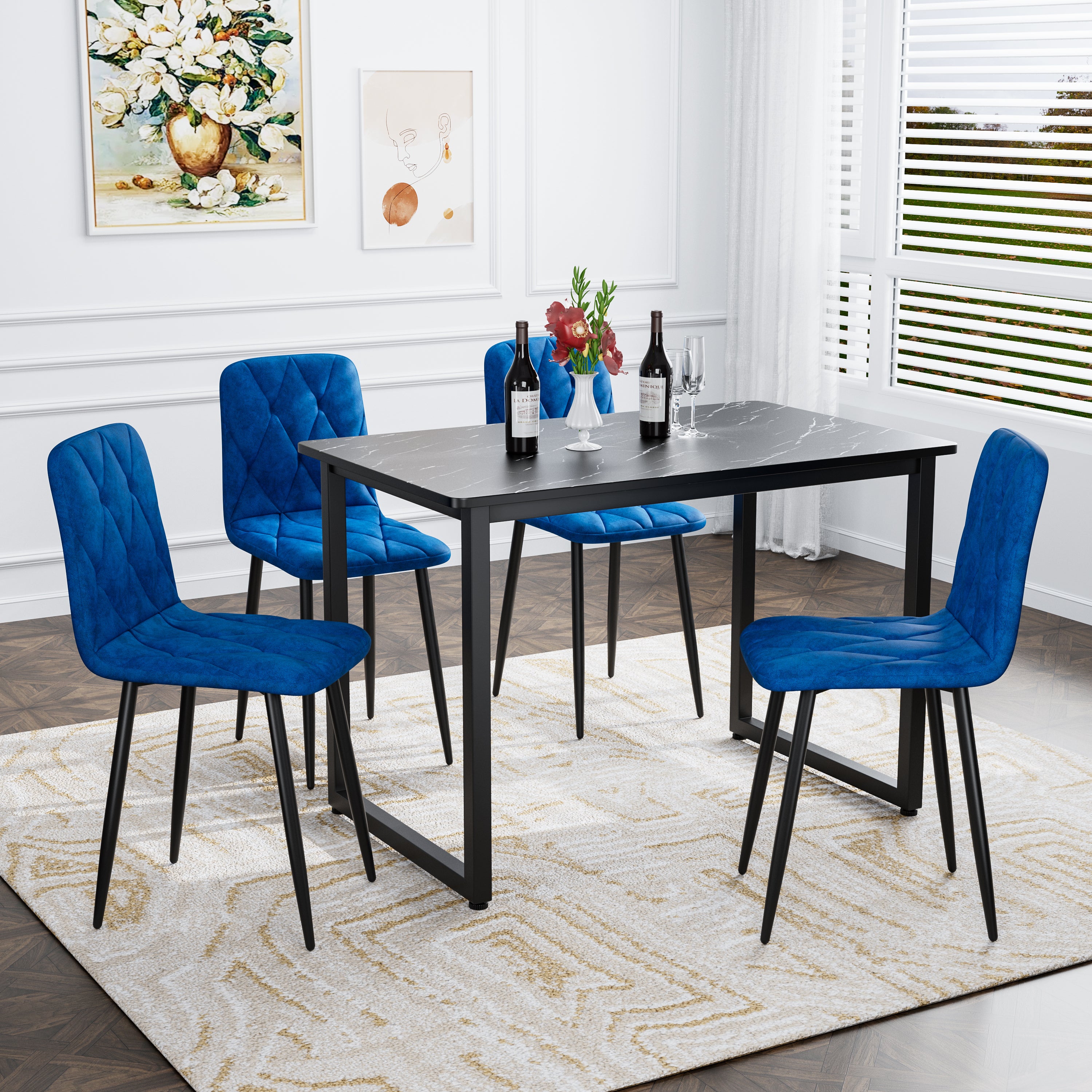 HAOYYE Dining Chairs Set of 4, Modern Kitchen Dining Room Chairs, Velvet Dining Chair Upholstered Cushion Seat and Sturdy Metal Legs Space-Saving Heavy Duty Modern Design Adults Dorm Room Easy Assembly