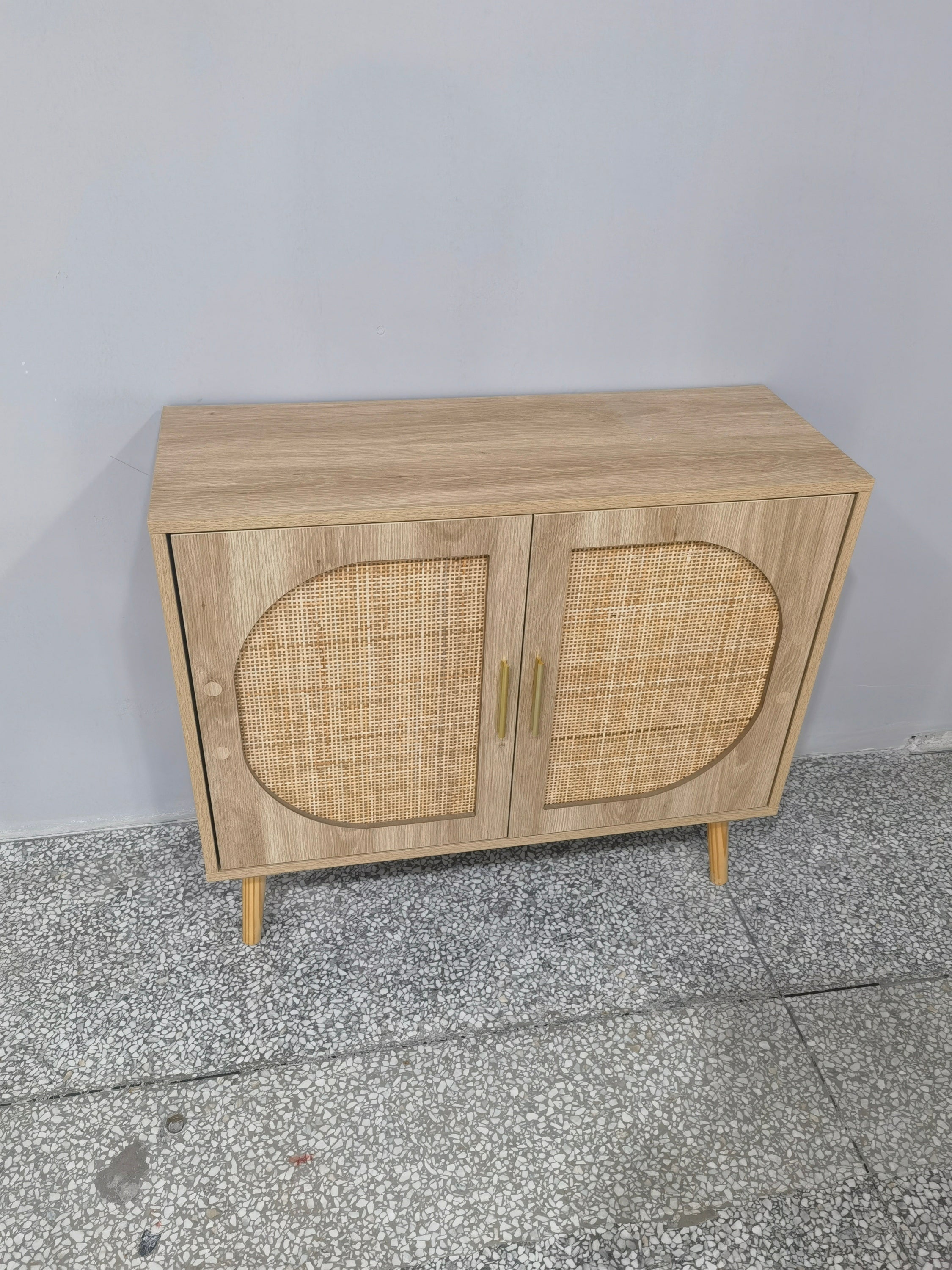 HAOYYE Buffet Cabinet with Storage, Accent Bathroom Floor Cabinet with Two Doors and Four Compartments, Solid Wood Feet, Modern Sideboard for Hallway, Entry, Living Room