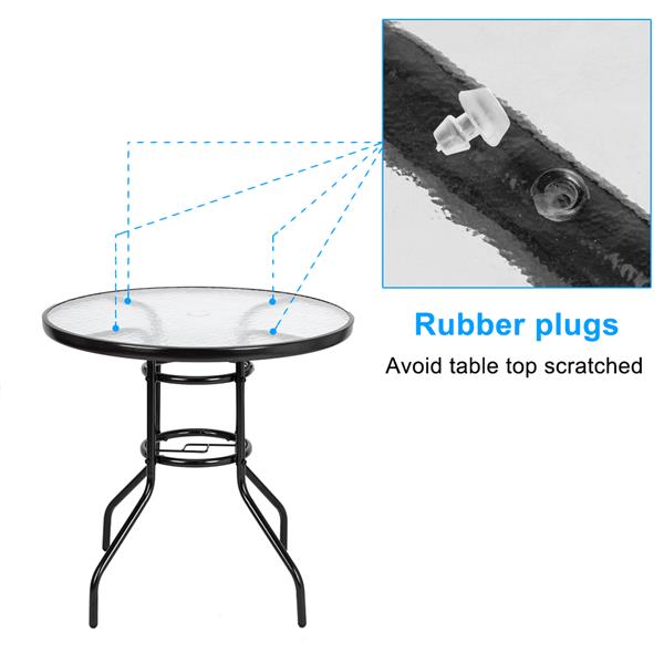 HAOYYE Outdoor Dining Table Round Toughened Glass Table, Stylish Yard Garden Glass Table with Powder-Coated Steel Frame, Durable and Weather-Resistant, Ideal for Patio, Balcony, or Outdoor Spaces