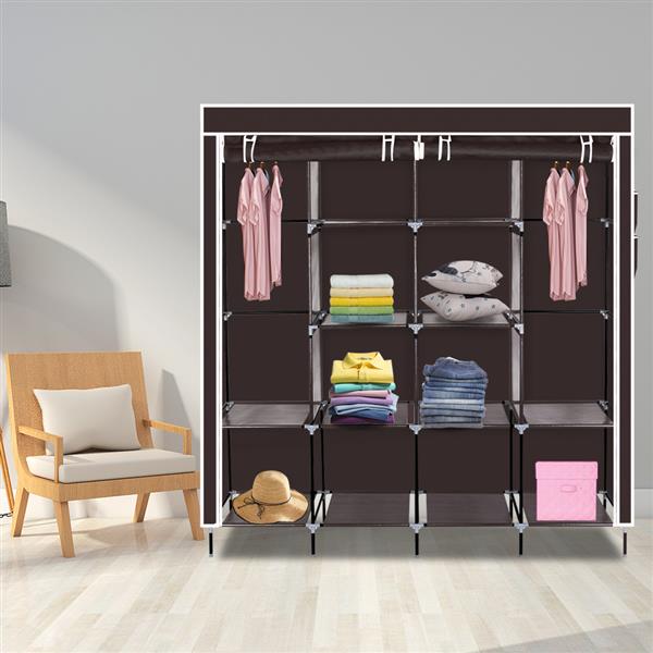 HAOYYE Clothes Closet Portable Wardrobe with Shelves and Side Pockets, Dark Brown, Durable Space-Saving Storage Solution with Modern Design, Versatile Use, Premium Quality, and Stylish Appearance for Organizing Clothing and Accessories