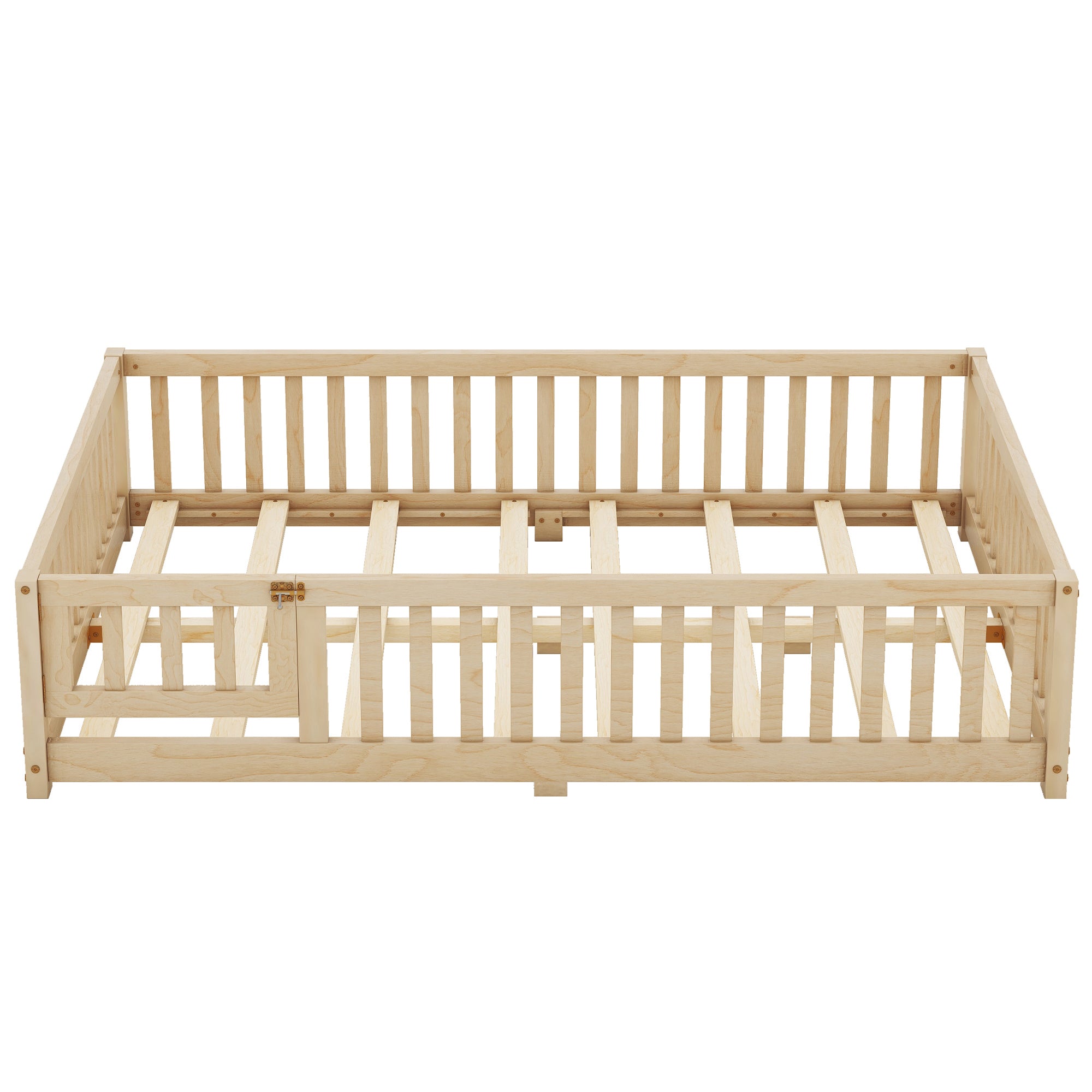 HAOYYE Full Size Bed Floor Bed with Safety Guardrails and Door for , Natural(Old SKU: W158090693) Sturdy Space-Saving Heavy Duty Modern Design Adults Dorm Room Easy Assembly Bedroom Furniture