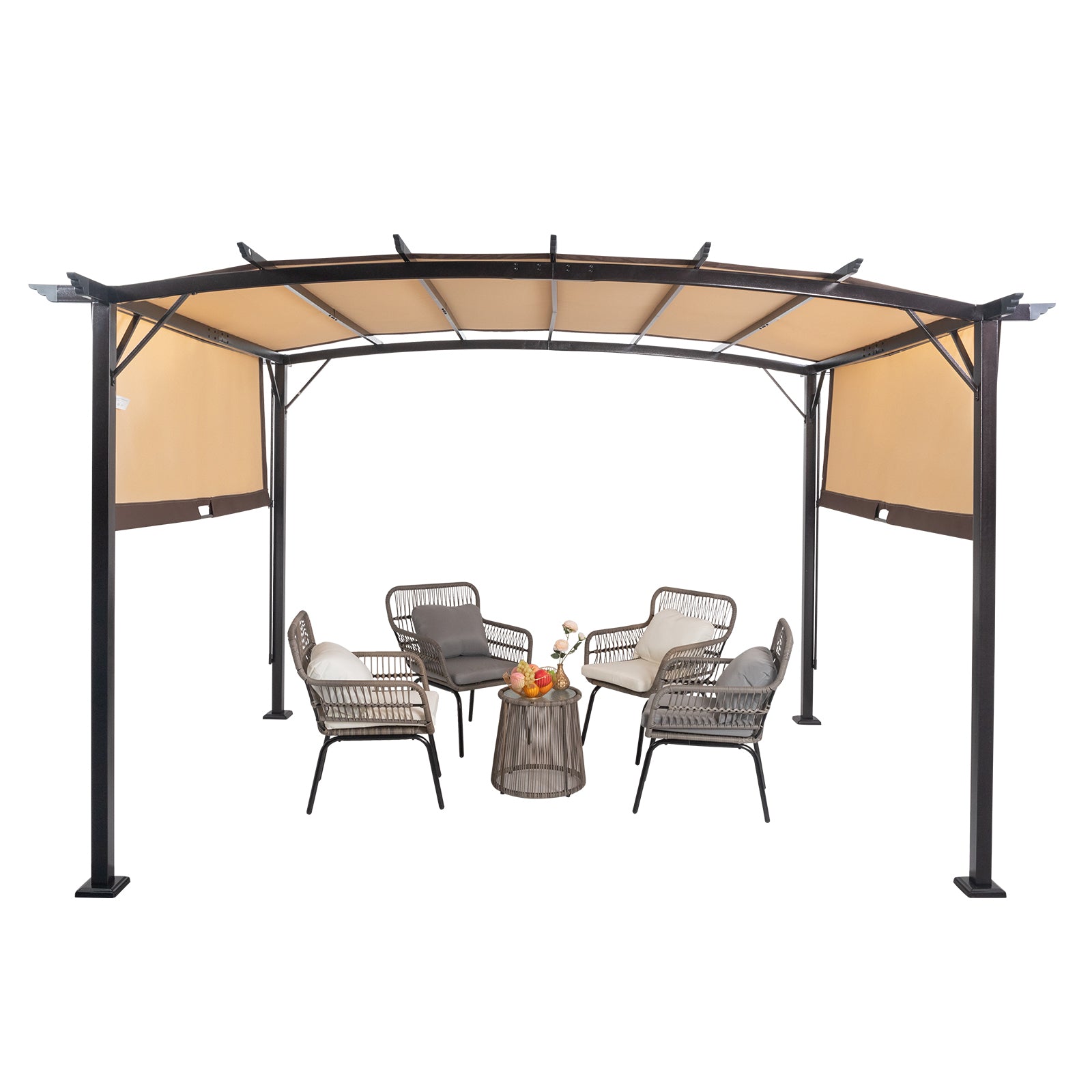 HAOYYE 12.31*9.29*7.45ft Outdoor Rectangular Pergola with Adjustable UV-Resistant Canopy, Aluminum Frame Folding Shade Shed, Curved Top Design with Lockable Sides for Patio, Lawn, Backyard