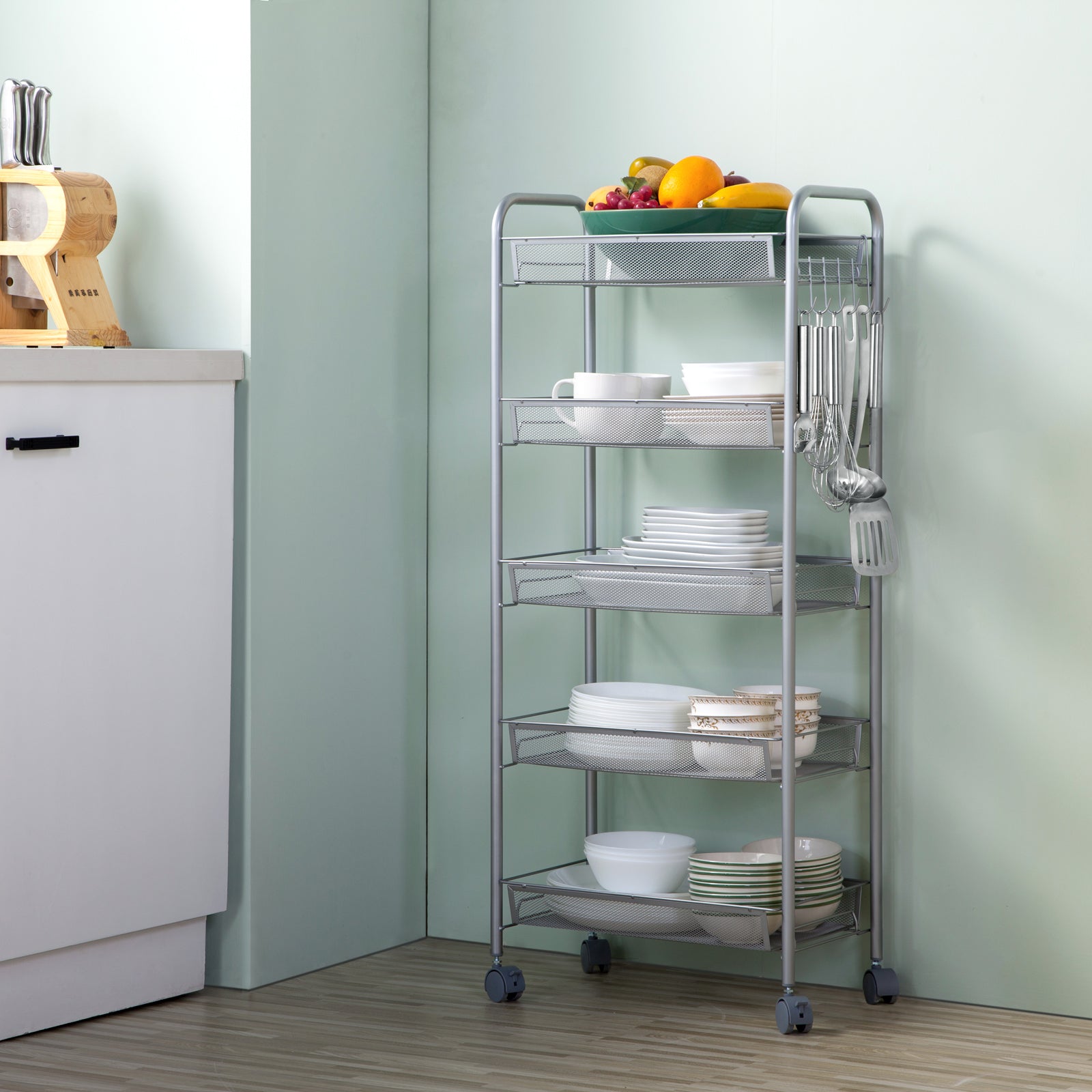 HAOYYE Honeycomb Mesh Style Five-Layer Removable Storage Cart, Silver, Premium Quality with Luxury Design, Versatile Storage Solution for Home, Office, or Bathroom, Comfortable and Decorative with Soft Cozy Warm Fleece