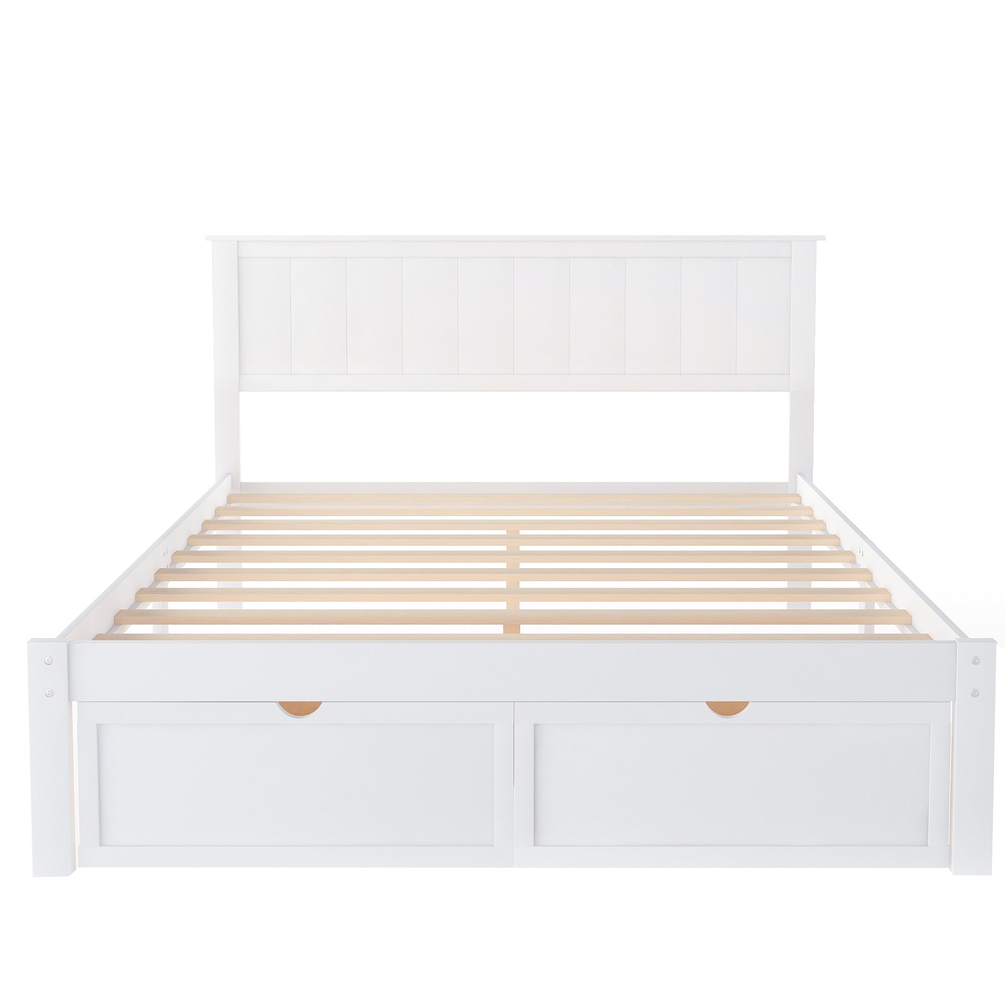 HAOYYE Full Size Platform Bed with Under-bed Drawers, White, Sturdy Space-Saving Design, Heavy Duty Construction, Easy Assembly, Durable and Stylish Home Furniture, Versatile for Bedroom Use