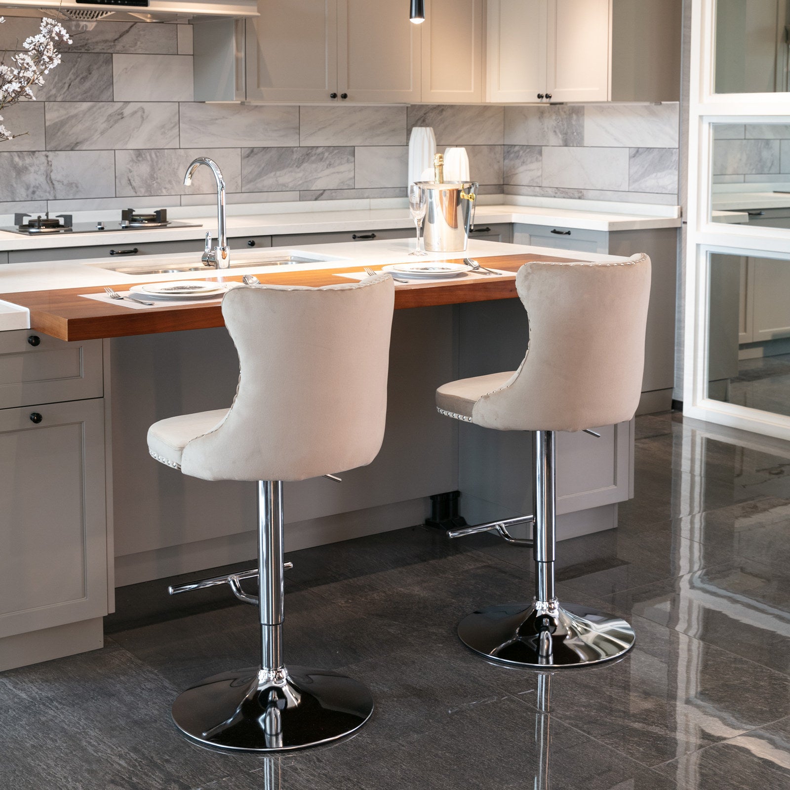 HAOYYE Swivel Velvet Barstools Adjusatble Seat Height from 25-33 Inch