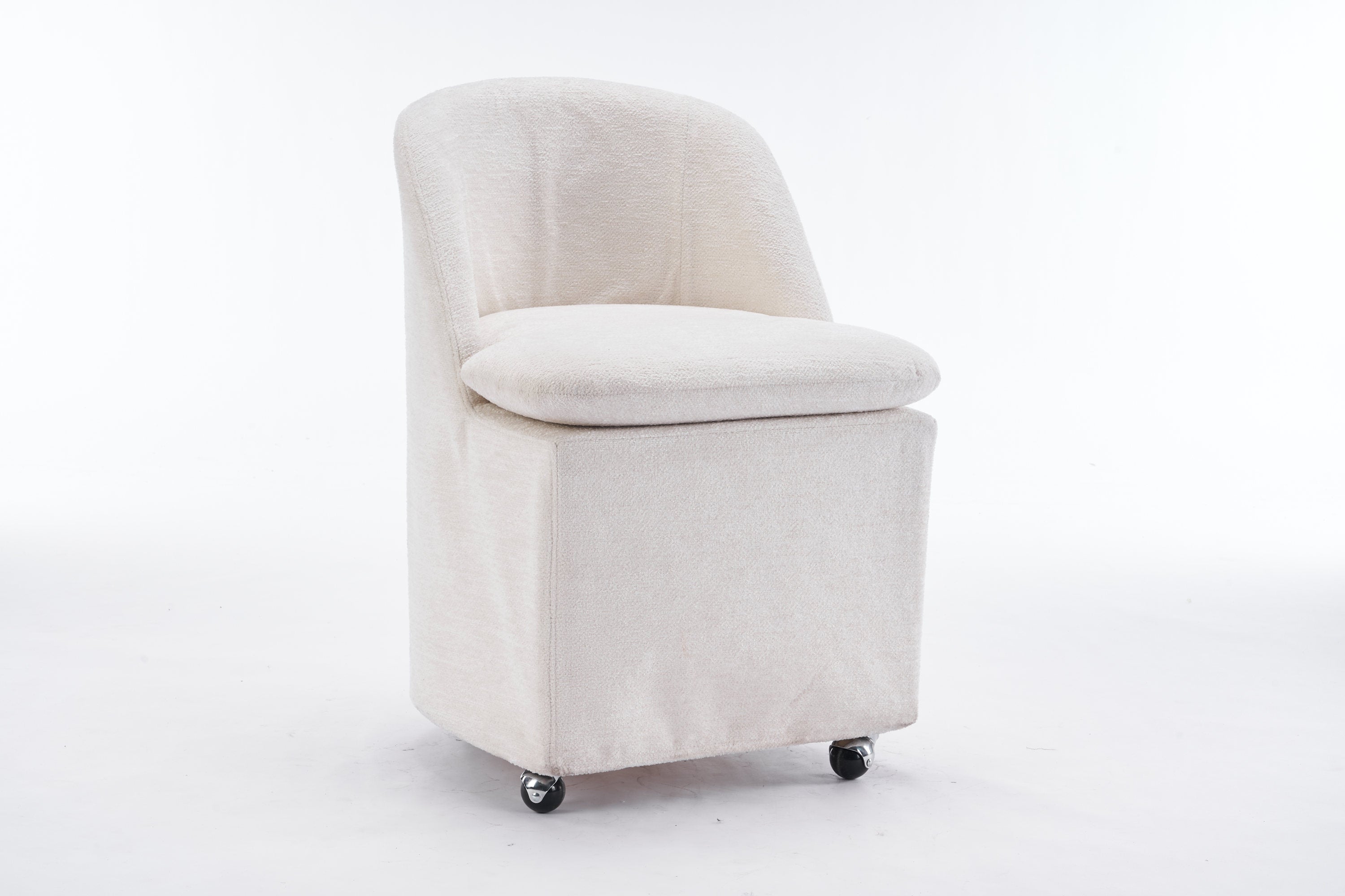 HAOYYE 058-Set of 2 Chenille Fabric Dining Chairs With Universal Wheels,Beige Sturdy Space-Saving Heavy Duty Modern Design Adults Dorm Room Easy Assembly Bedroom Furniture