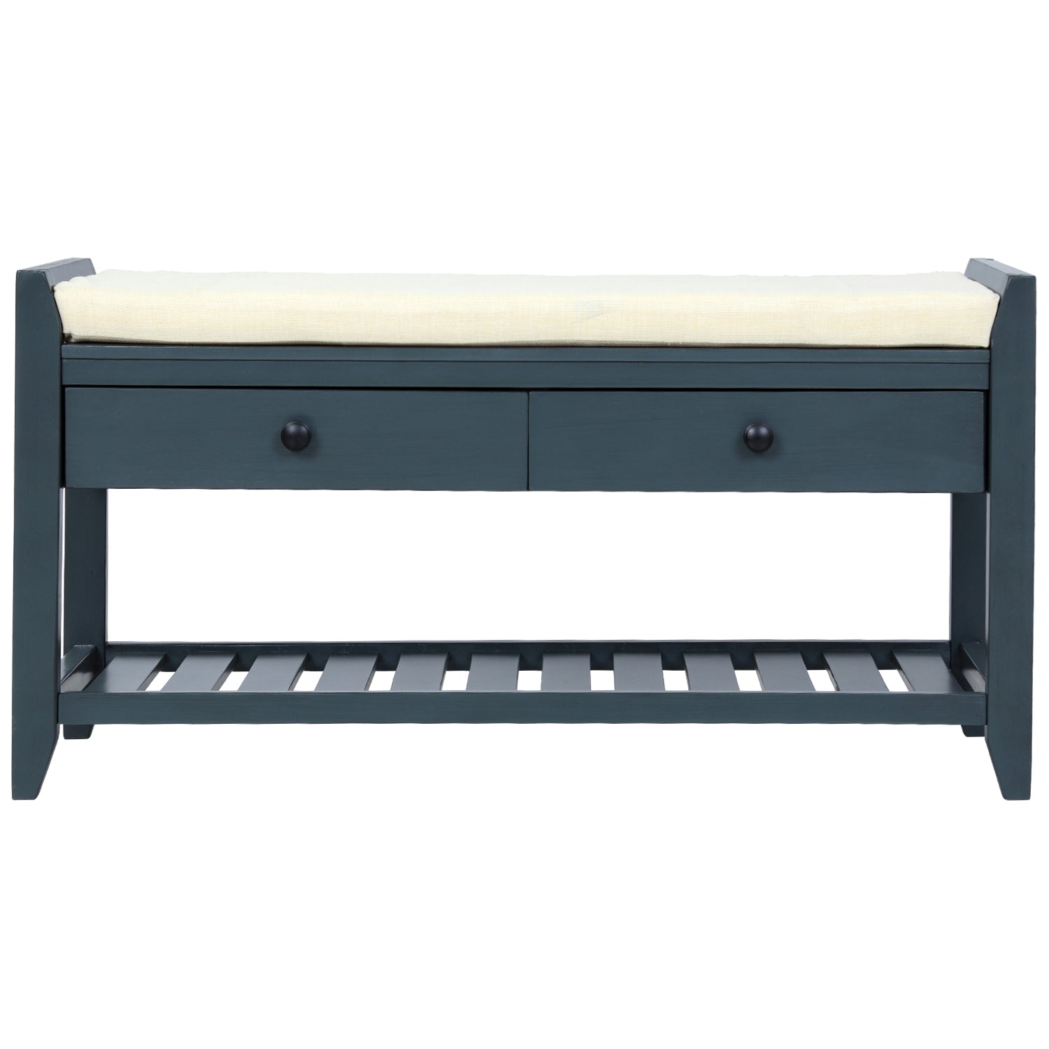 HAOYYE Shoe Rack with Cushioned Seat and Drawers, Multipurpose Entryway Storage Bench, Antique Navy, Sturdy Space-Saving Design, Heavy Duty Construction, Easy Assembly, Durable and Stylish Home Furniture, Versatile for Hallway or Bedroom Use