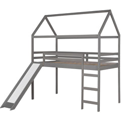 HAOYYE Twin Loft Bed with Slide, House Bed with Slide,Gray(OLD SKU :WF286245AAE) Sturdy Space-Saving Heavy Duty Modern Design Adults Dorm Room Easy Assembly Bedroom Furniture