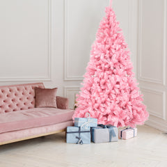HAOYYE Pink Artificial Christmas Tree Unlit Christmas Pine Tree with 1000 Branch Tips and Sturdy Metal Stand Perfect for Office Home Store Party Holiday Decoration Durable Flame Retardant Material Easy Assembly