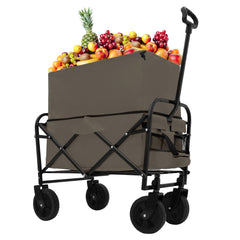 HAOYYE Multi-Use Collapsible Foldable Wagon Cart with Heavy Duty Frame, Utility Wagon for Camping and Grocery Shopping, Includes 3-Piece Plastic Liner Bag and Cover, Durable Beach Cart in Olive Green