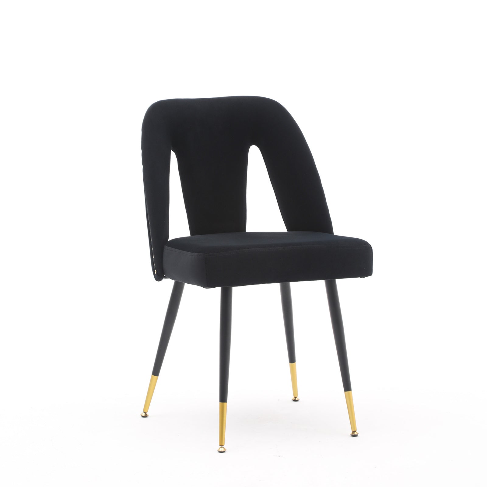 Haoyye Akoya Collection Velvet Upholstered Dining Chairs with Nailhead Trim, Set of 2 Modern Black Chairs with Gold Tipped Black Metal Legs, Stylish and Durable Accent Seating for Dining Room, Sturdy Contemporary Space-Saving Design
