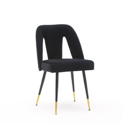 Haoyye Akoya Collection Velvet Upholstered Dining Chairs with Nailhead Trim, Set of 2 Modern Black Chairs with Gold Tipped Black Metal Legs, Stylish and Durable Accent Seating for Dining Room, Sturdy Contemporary Space-Saving Design