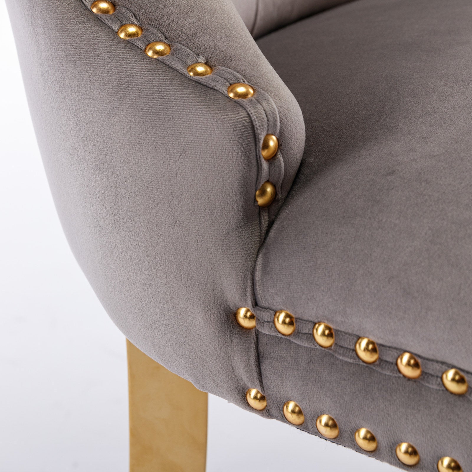 HAOYYE High-end Tufted Solid Wood Contemporary Velvet Upholstered Dining Chair with Golden Stainless Steel Plating Legs,Nailhead Trim,Set of 2,Gray and Gold, SW1601GY Sturdy Durable