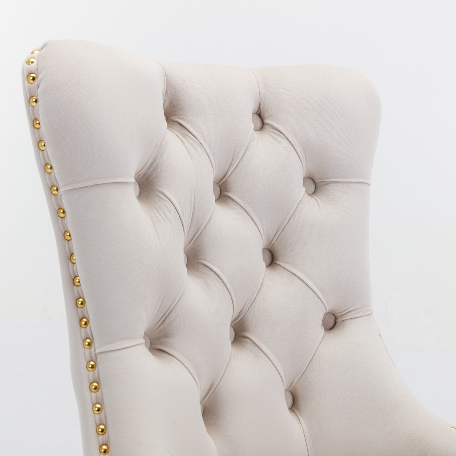 HAOYYE High-end Tufted Solid Wood Contemporary Velvet Upholstered Dining Chair with Golden Stainless Steel Plating Legs,Nailhead Trim,Set of 2,Beige and Gold, SW1601BG