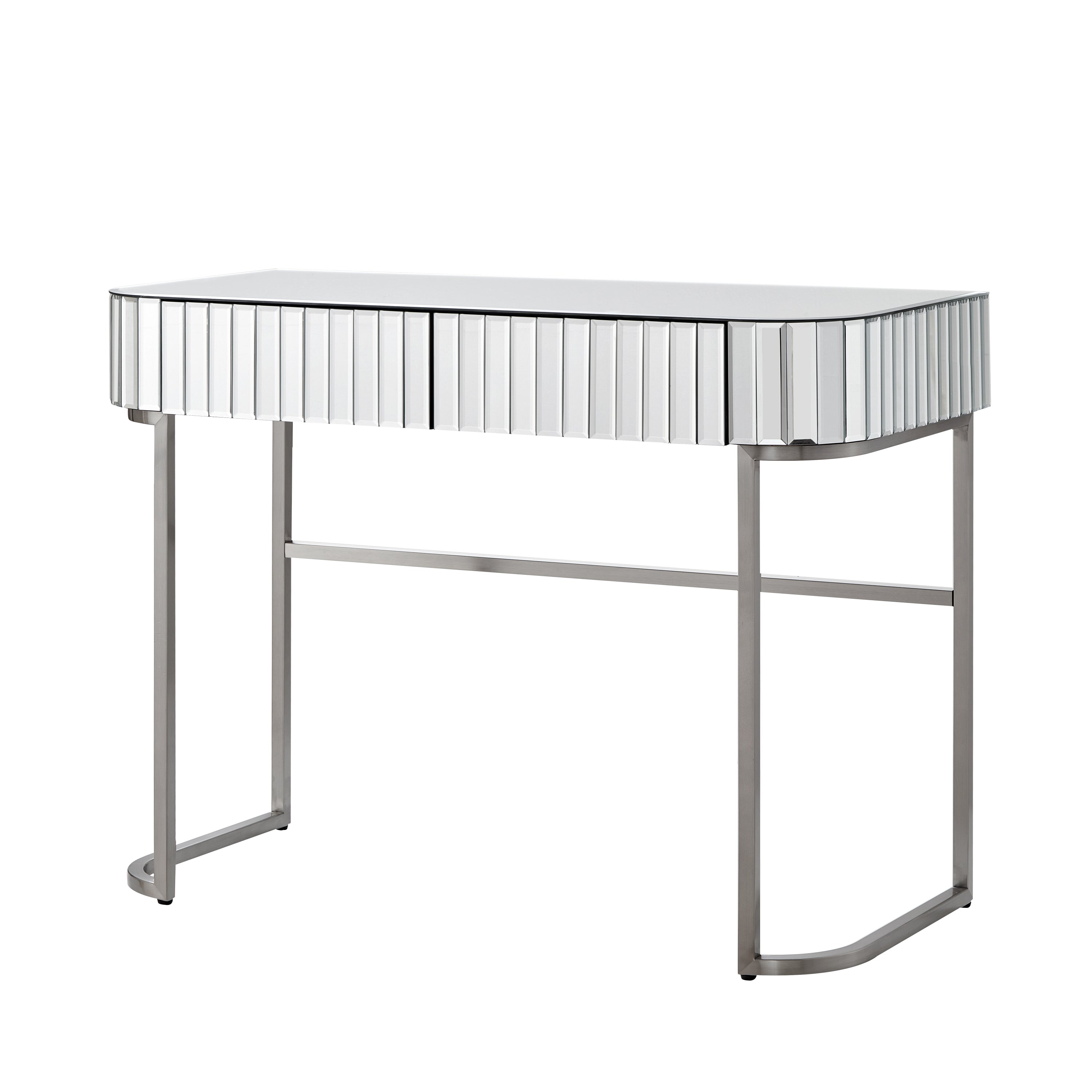 HAOYYE 39" Mirrored Makeup Vanity Table with Stainless Steel Base, Mirrored Console Dressing Table with 2 Drawers,Versatile Desk for Bedroom and Office, Silver