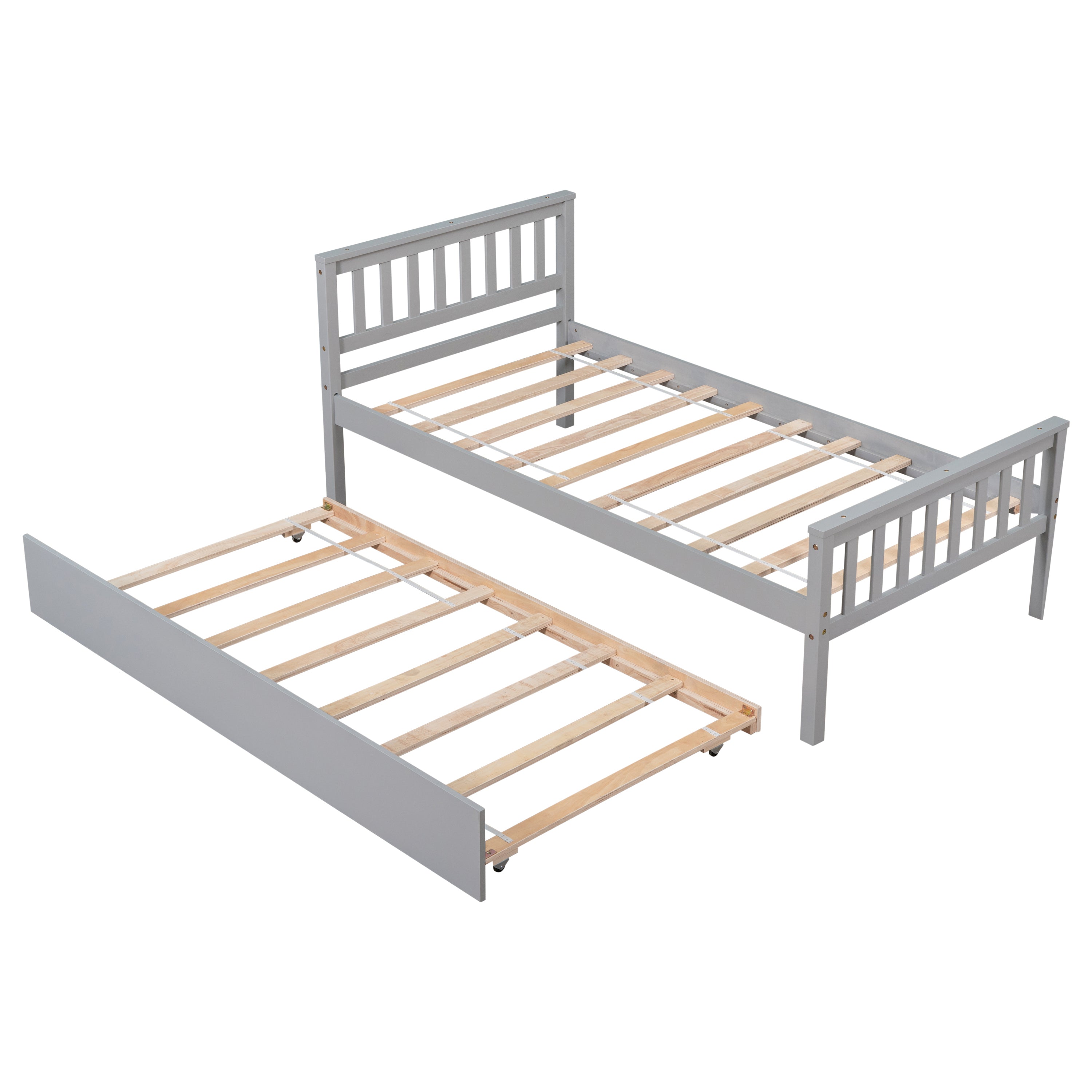HAOYYE Twin Bed with Trundle, Platform Bed Frame with Headboard and Footboard, for Bedroom Small Living Space,No Box Spring Needed,Grey(Old SKU:W50422210) Sturdy Space-Saving Heavy Duty Modern Design