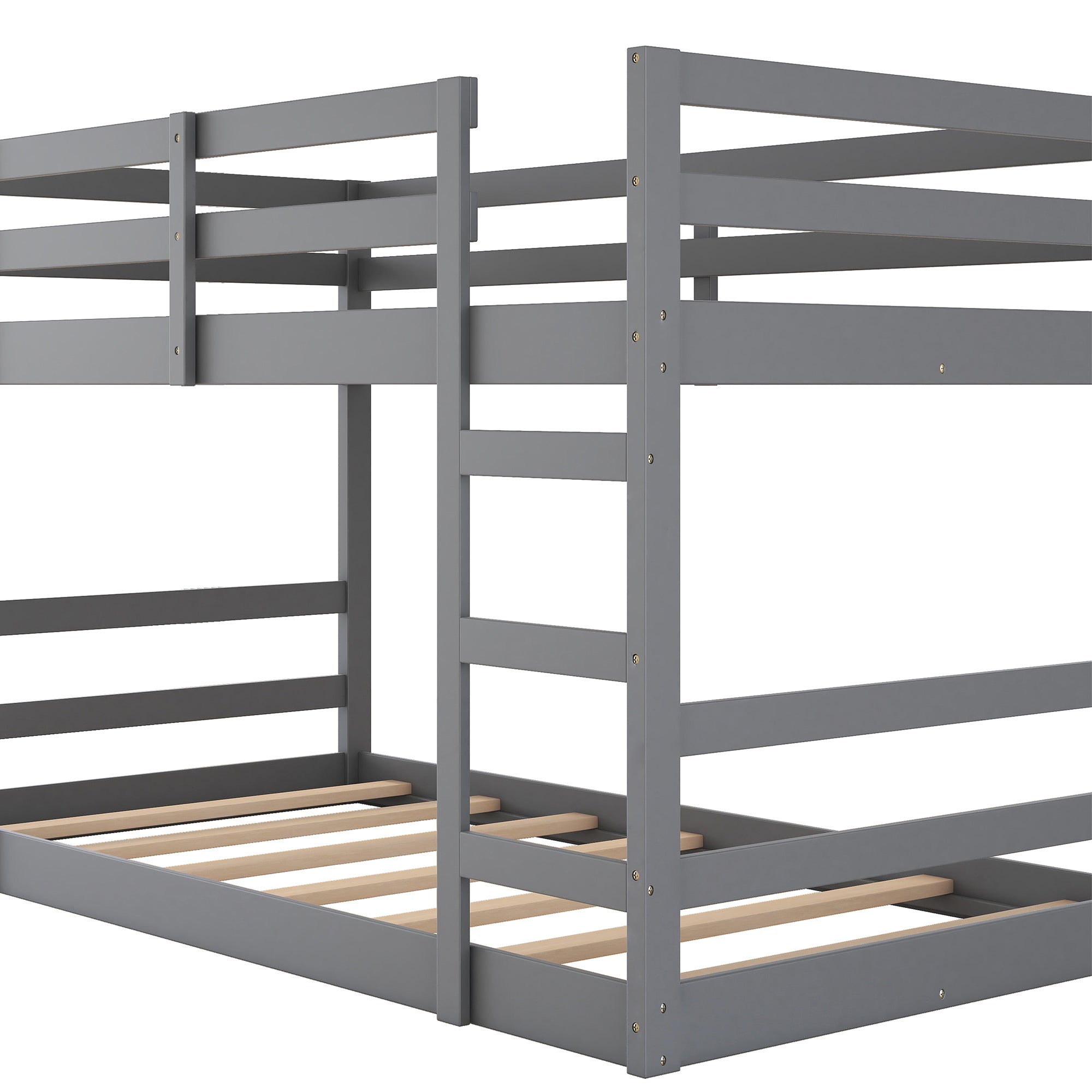 HAOYYE Twin Over Twin Bunk Bed with Ladder, Gray（OLD SKU：WF282787AAE） Sturdy Space-Saving Heavy Duty Modern Design Adults Dorm Room Easy Assembly Bedroom Furniture