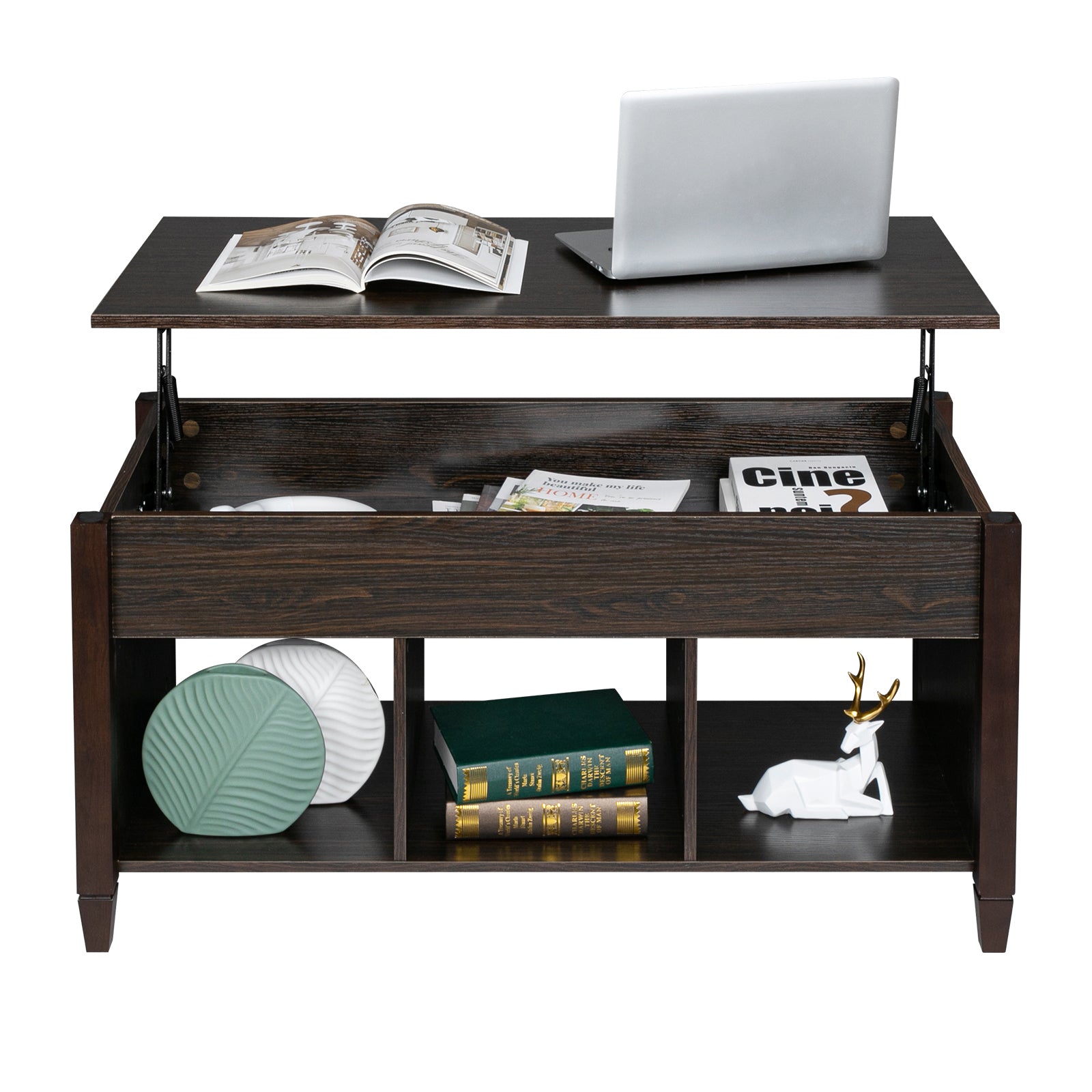 HAOYYE Lift Top Coffee Table Modern Furniture Hidden Compartment with 3 Storage Cabinets and Solid Wood Legs for Living Room Office