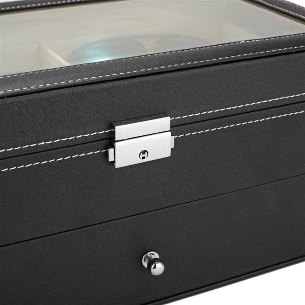 HAOYYE Leather 12-Piece Eyeglasses Storage and Sunglass Display Drawer, Lockable Case Organizer, Black, Premium Quality, Soft Cozy Warm Flannel Fleece Interior, Luxury Comfortable Unique Design, Ideal for Home Decor, Glasses Protection, and Organization