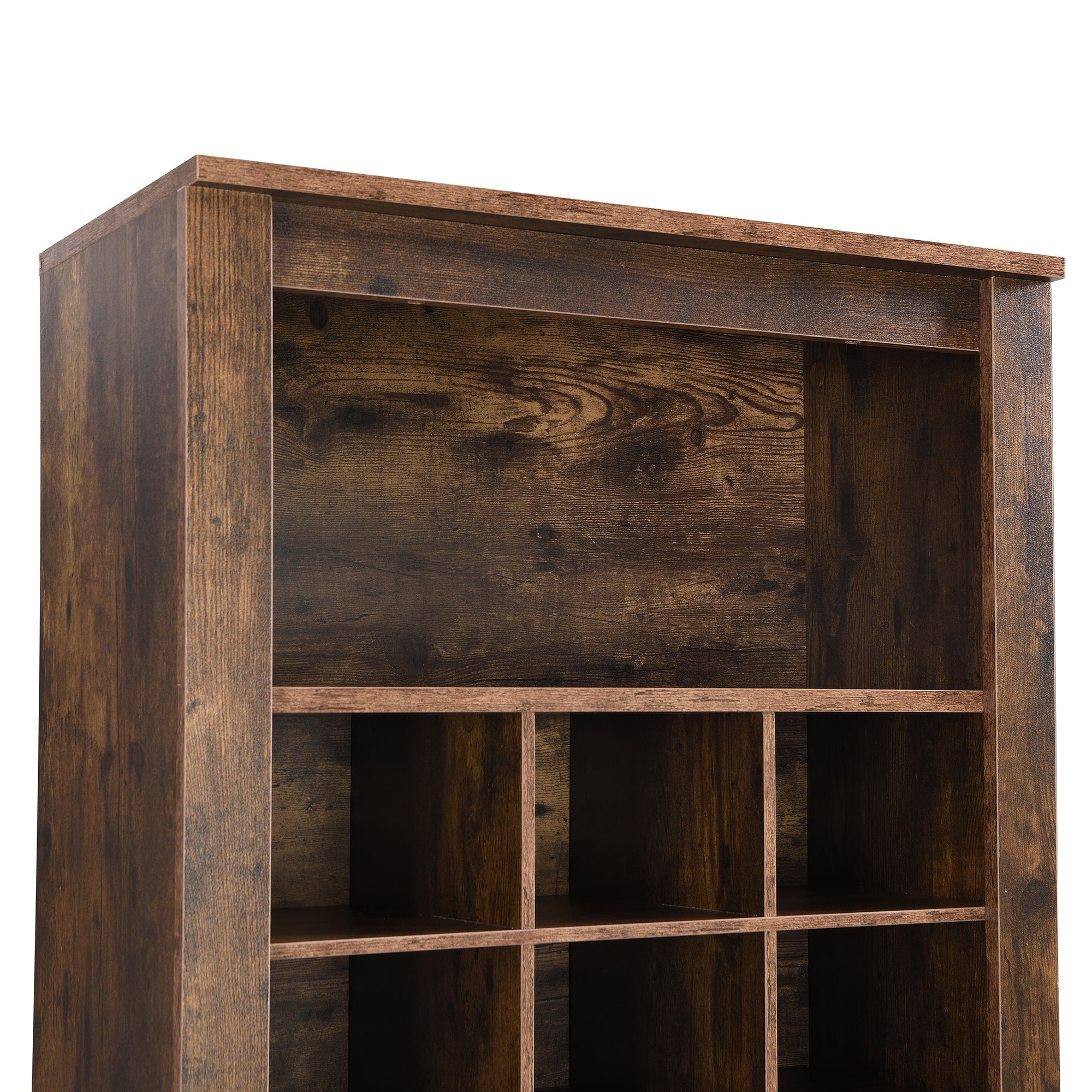 HAOYYE ON-TREND Stylish Design 30 Shoe Cubby Console, Contemporary Shoe Cabinet with Multiple Storage Capacity, Free Standing Tall Cabinet with Versatile Use for Hallway, Bedroom, Rustic Brown Sturdy