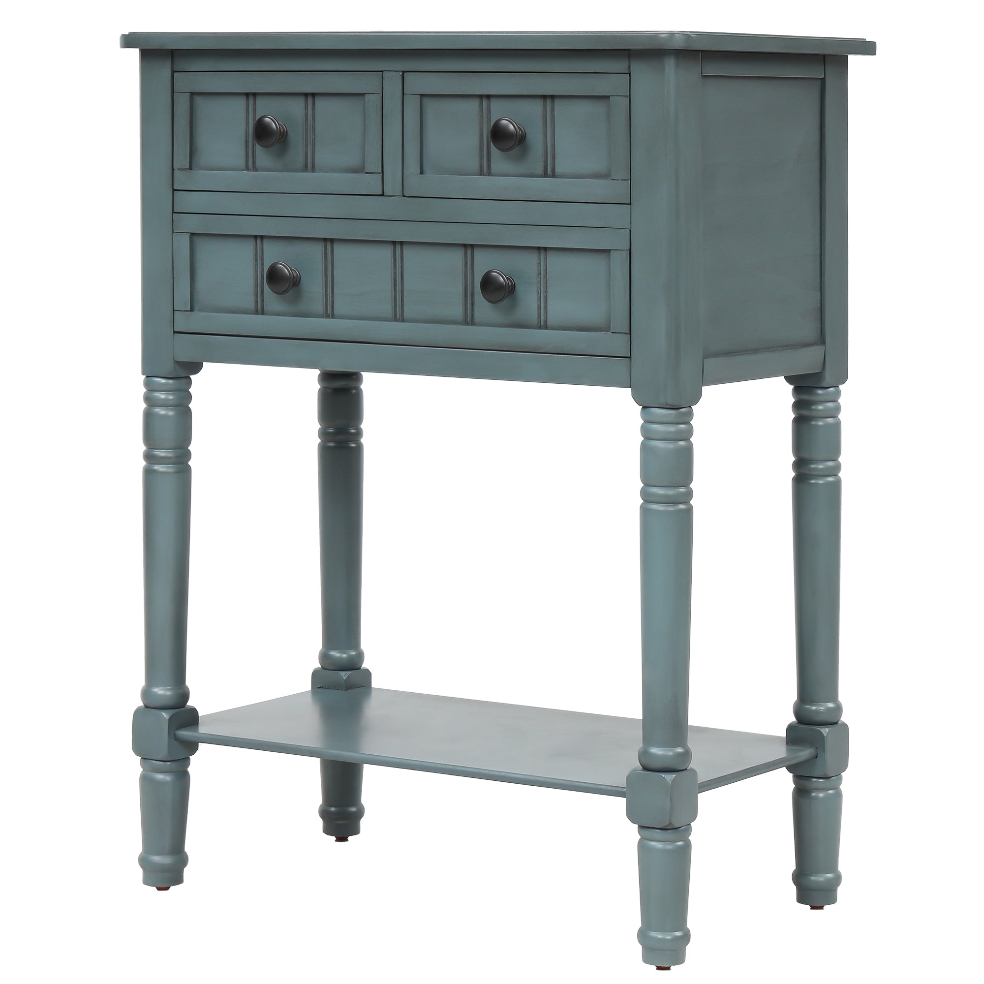 HAOYYE Narrow Console Table, Slim Sofa Table with Three Storage Drawers and Bottom Shelf for Living Room, Navy, Sturdy Space-Saving Design, Heavy Duty Construction, Easy Assembly, Durable and Stylish Home Furniture, Versatile for Hallway or Entryway Use
