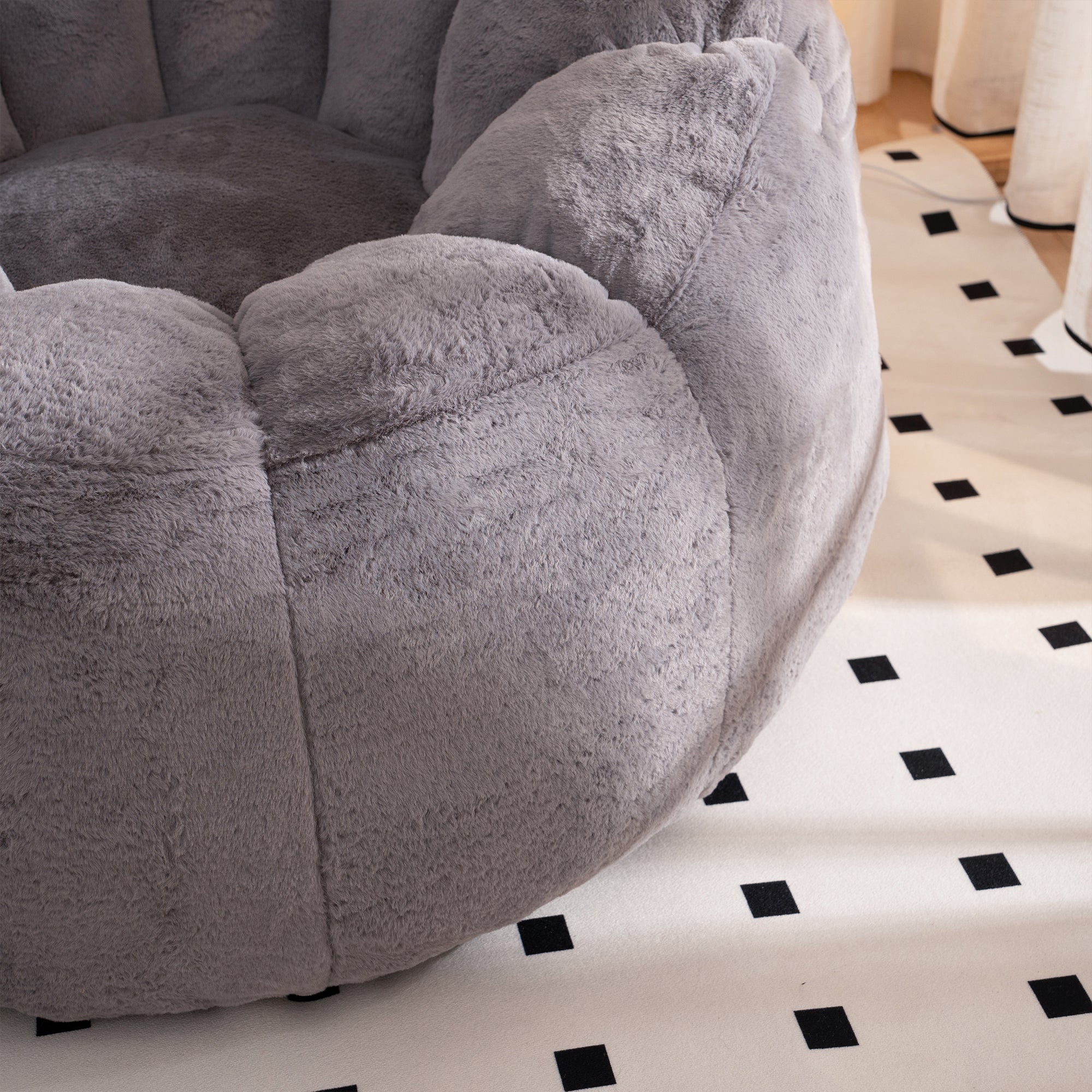 HAOYYE Oversized Bean Bag Chair Gray Color, Giant Faux Fur Shell-Shaped Bean Bag Couch, Large Accent Sofa Chair Floor Seating, Comfy Filled Bean Bag for Gaming, Reading, Relaxing, Soft and Durable