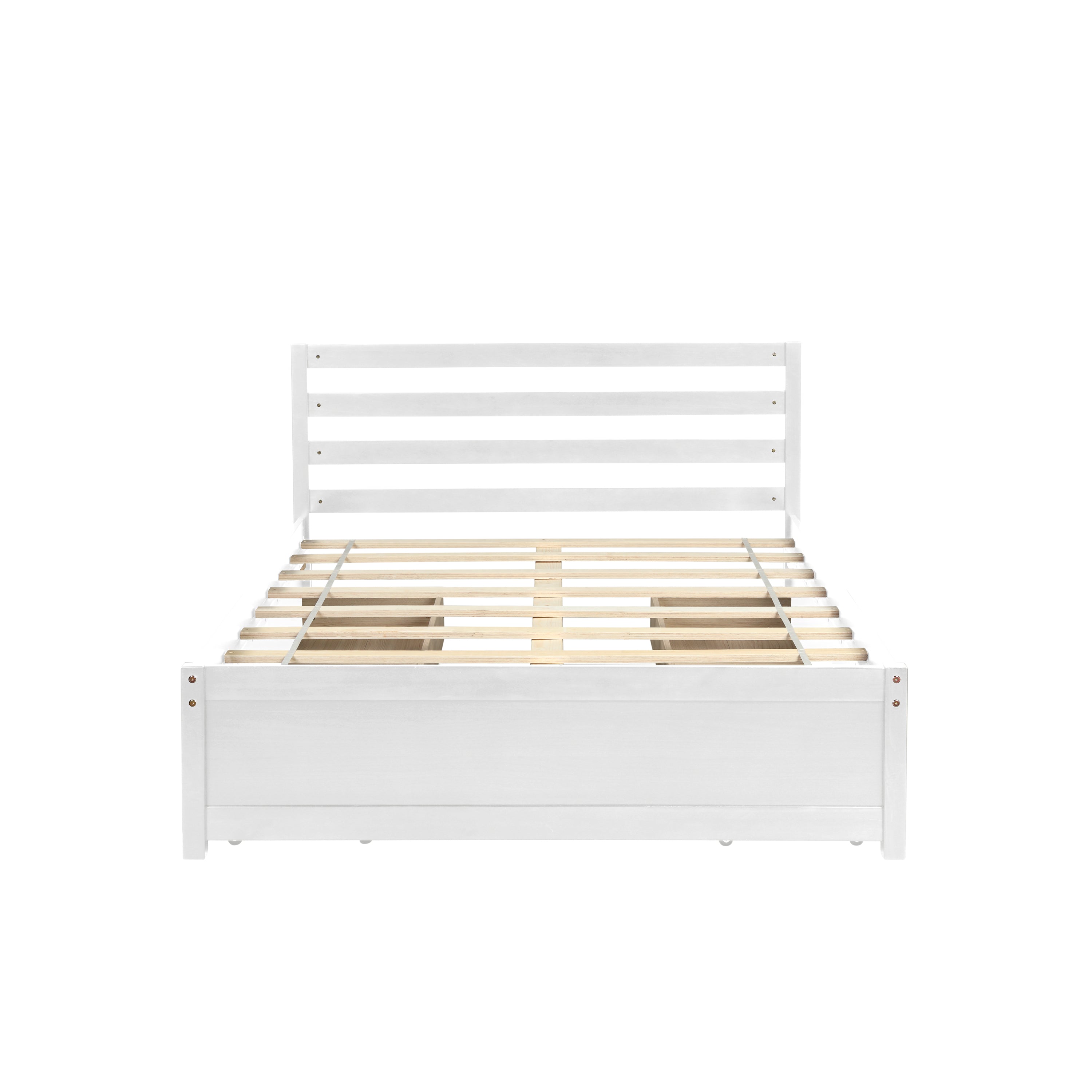 HAOYYE Full Size Wood Platform Bed Frame with 4 Storage Drawers and Headboard of White Color for All Ages Sturdy Space-Saving Heavy Duty Modern Design Adults Dorm Room Easy Assembly Bedroom Furniture