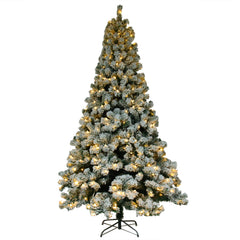 HAOYYE 6ft Flocking Christmas Tree With 1202 Branches Pre-Lit Warm LED Lights, Full Artificial Pine Tree for Holiday Decor, Living Room, Office, Party, Festive Centerpiece, Durable PVC Material, Easy Assembly
