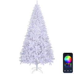 HAOYYE White Artificial Christmas Tree with 1150 Branch Tips, Pre-Lit with APP Controlled RGB Lights, Hinged Branches for Easy Assembly, Versatile Holiday Decoration for Home Office Store Party, Durable PVC and Iron Base