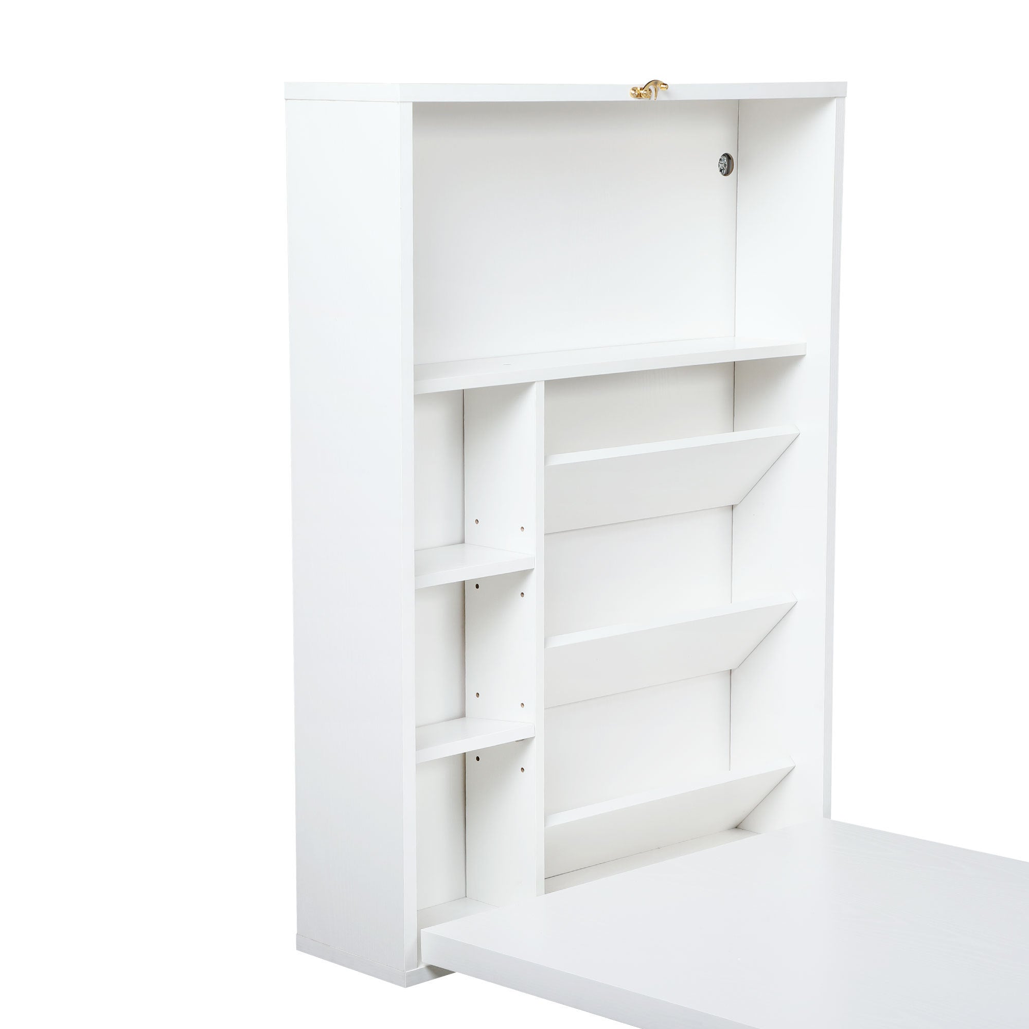 HAOYYE Modern Compact Wood Wall Mounted Folding Desk Cabinet Convertible Writing Desk for Home Office with Storage, White Sturdy Space-Saving Heavy Duty Modern Design Adults Dorm Room Easy Assembly